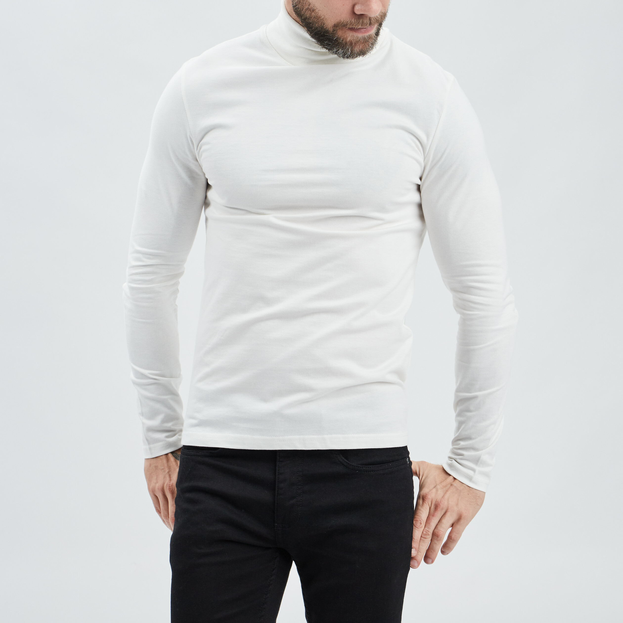 T-shirt col roulé manches longues ivoire homme | La Halle