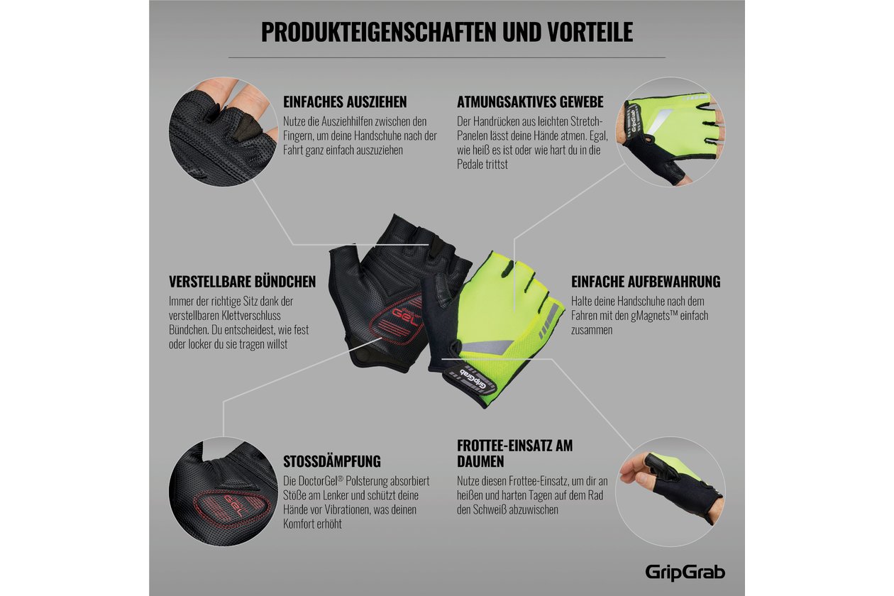 GRIPGRAB ProGel Hi-Vis Padded Kurzfinger Handschuhe - 2023