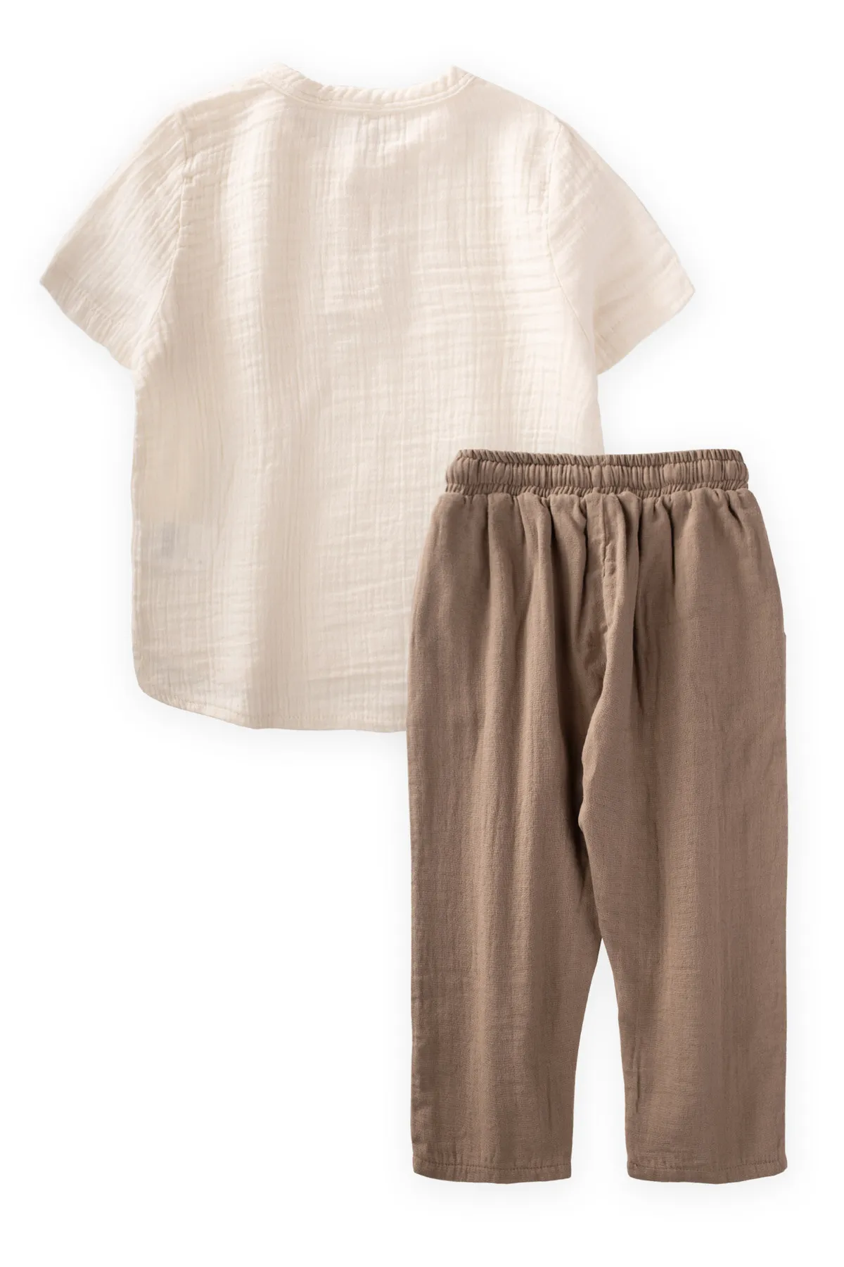 Cigit  Bio-Musselin-Hemd-Set im Bohemian-Stil, Alter 2–7, cremebeige