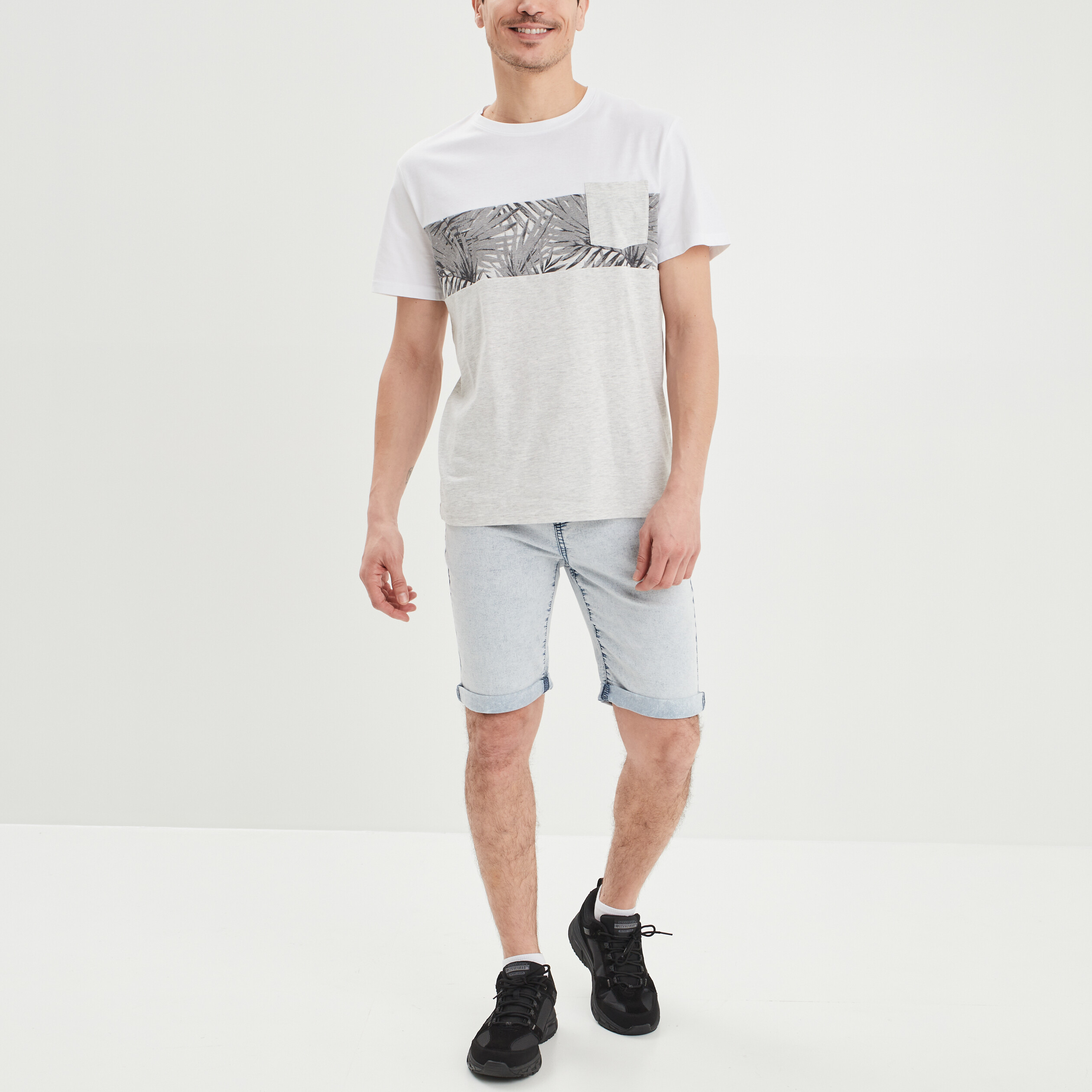 Jogging-Short avec cordon denim bleach homme | La Halle