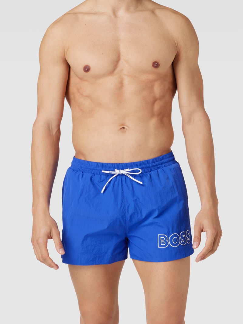 Badehose mit Label-Detail Modell 'Mooneye' in blau