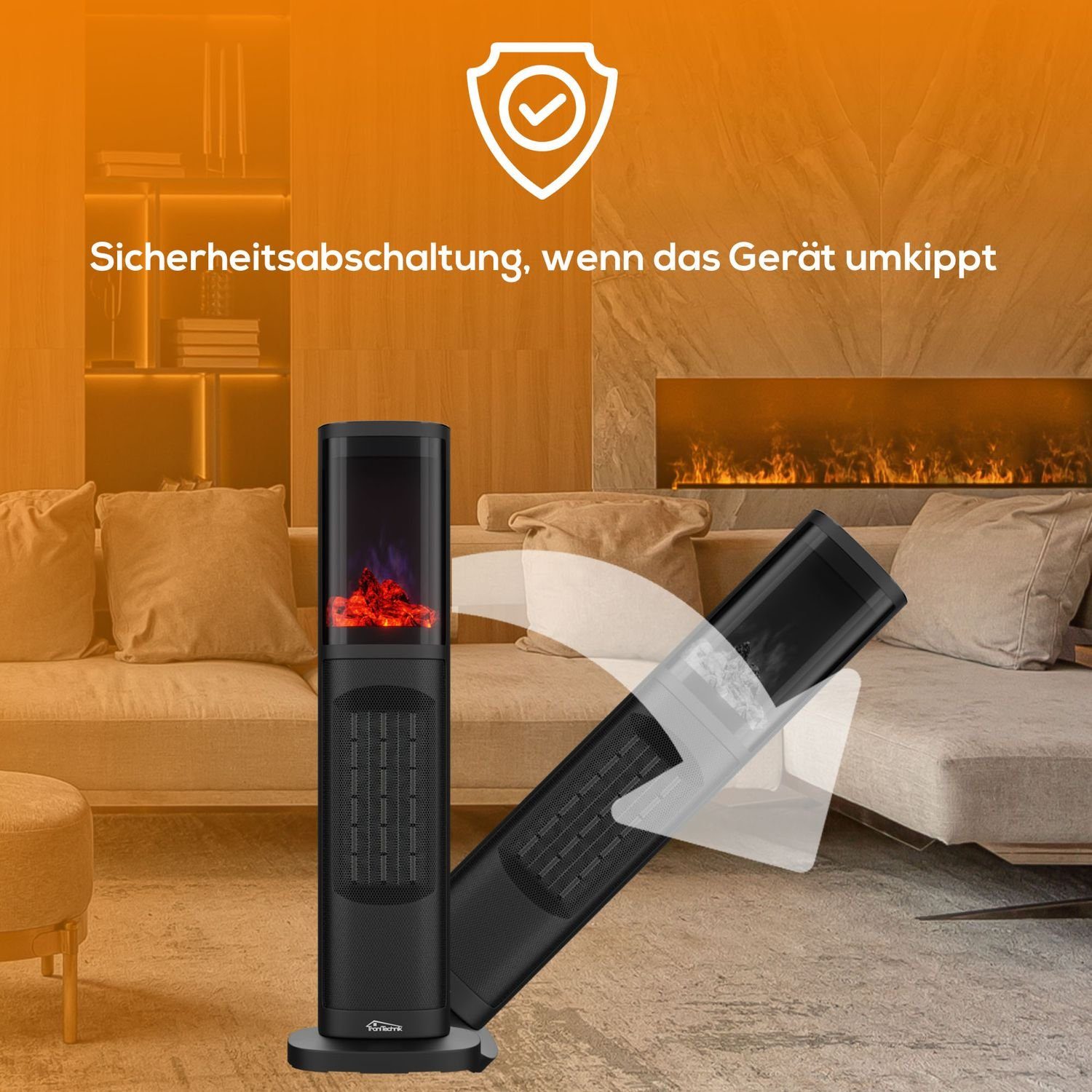 TroniTechnik Heizstrahler Turmheizer KH-063, Keramikelement, Heizgerät,Oszillation,2000W,schwarz, 2000 W, zwei Heizstufen, Überhitzungsschutz und Abschaltautomatik, Thermostat
