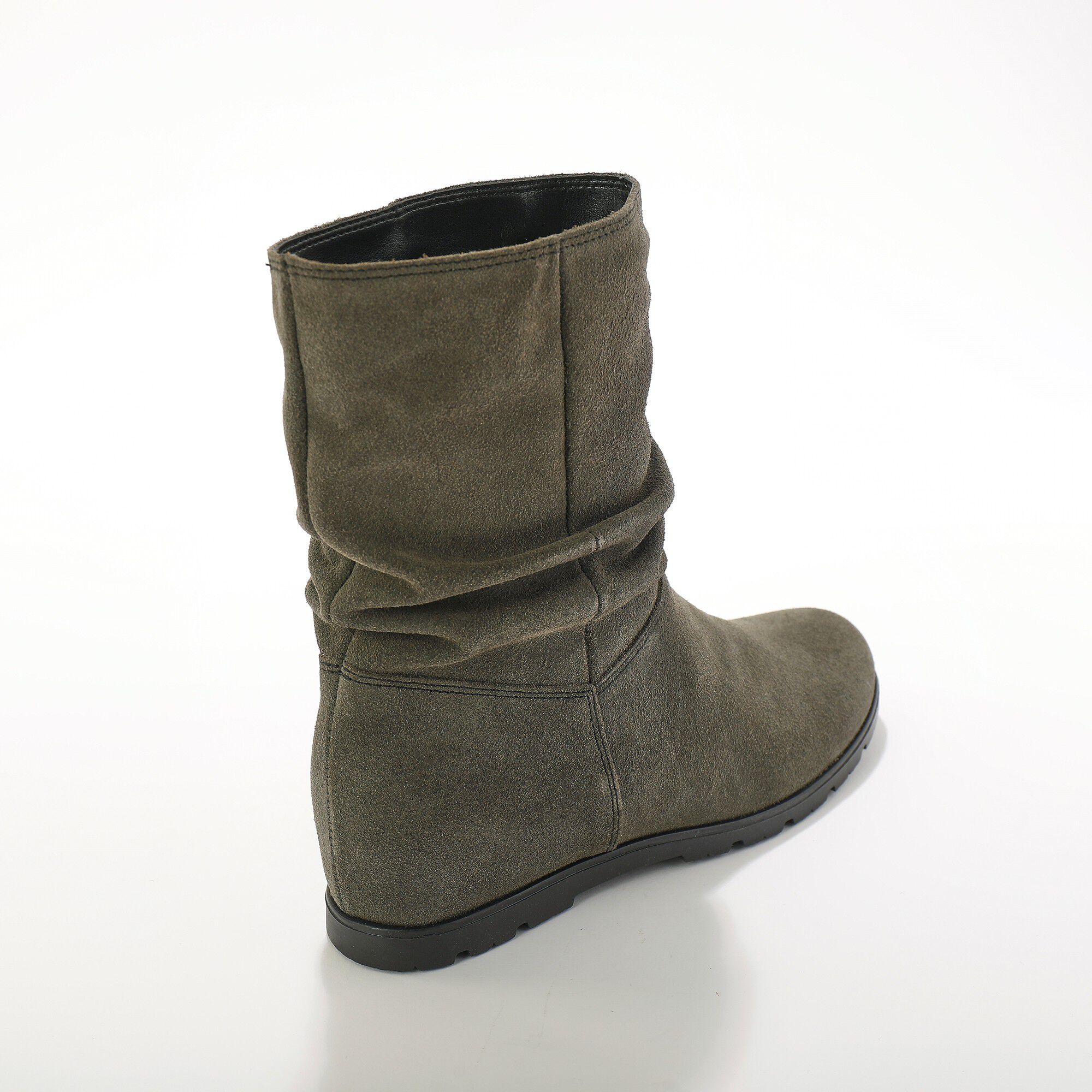 Bottes plissées mi-hautes en daim avec semelle compensée invisible