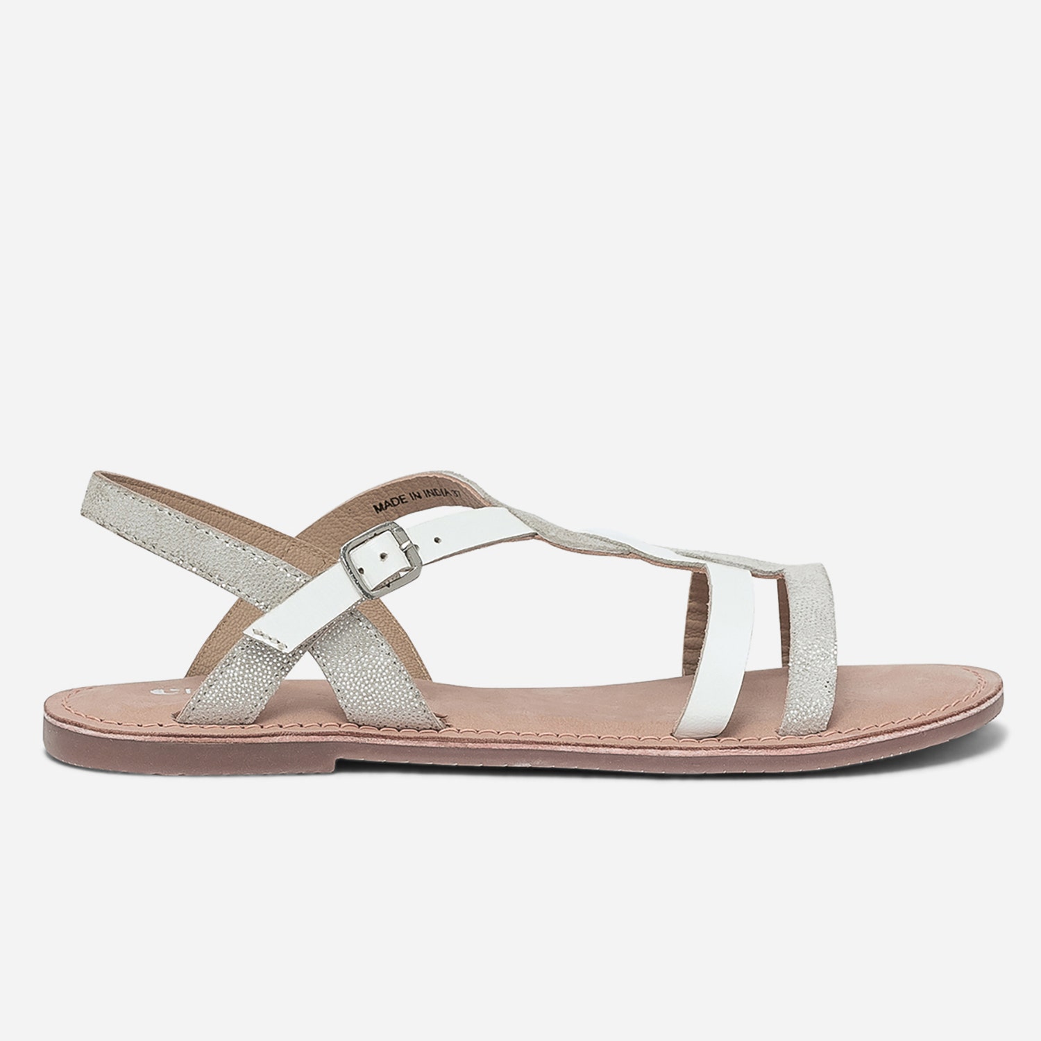 Sandale blanche en cuir lisse et imprimé