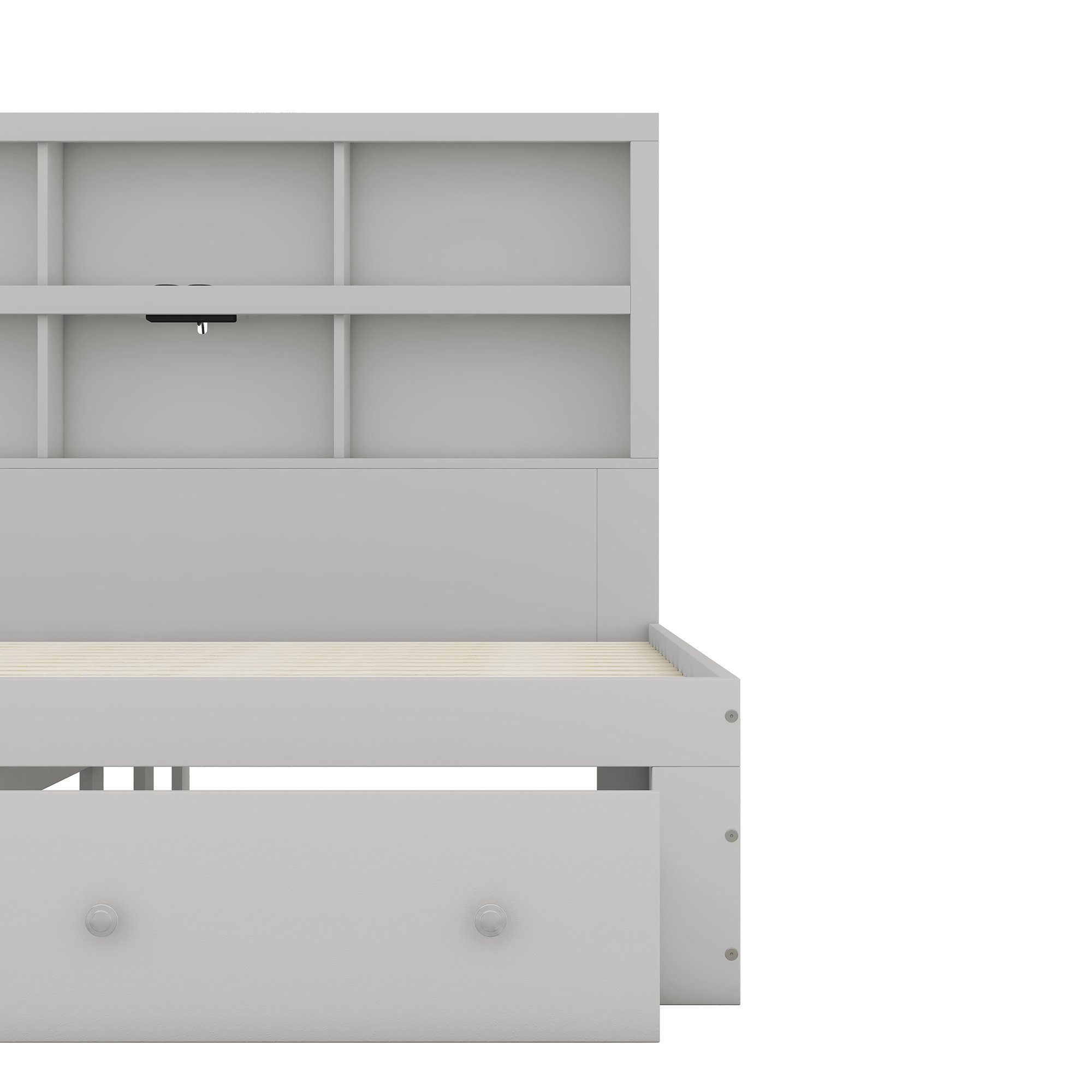 Merax Holzbett 160x200cm mit 6 Fächern und 2 Schubladen, Doppelbett Kingsize mit USB-Anschluss, aus Massivholz