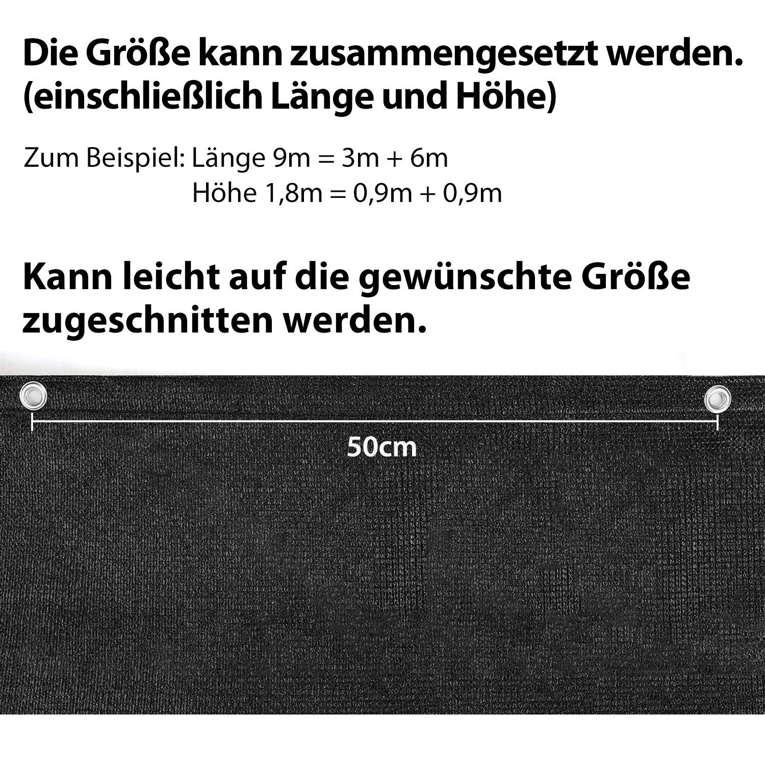 Sekey Balkonsichtschutz Balkon Sichtschutz aus 220g/m² HDPE Balkonbespannung zum Zuschneiden Robustes und wetterfestes Material mit Kordel und Kabelbinder