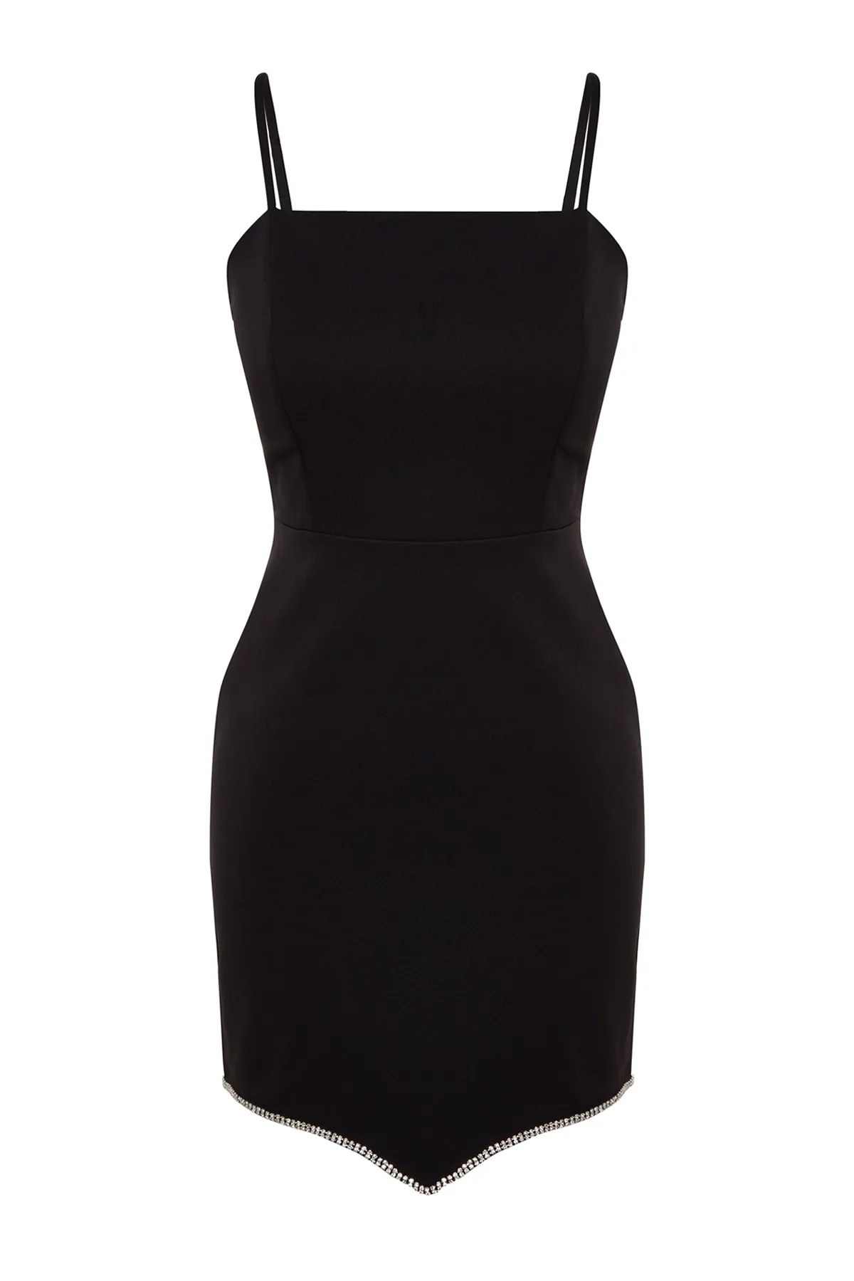 Trendyol Collection  Stilvolles Abendkleid in Schwarz mit glänzendem Stein TPRSS23EL00091