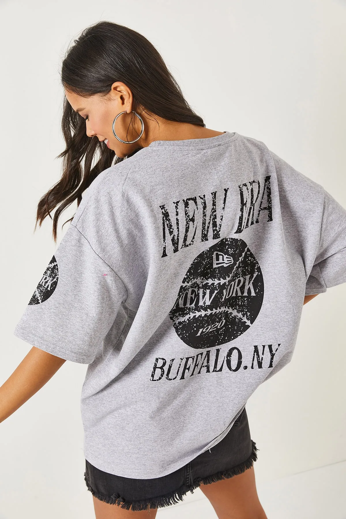 Olalook  New York Graues Unisex-Oversize-T-Shirt mit 2-Faden-Aufdruck auf der Vorderseite und Rückseite TSH-19000696
