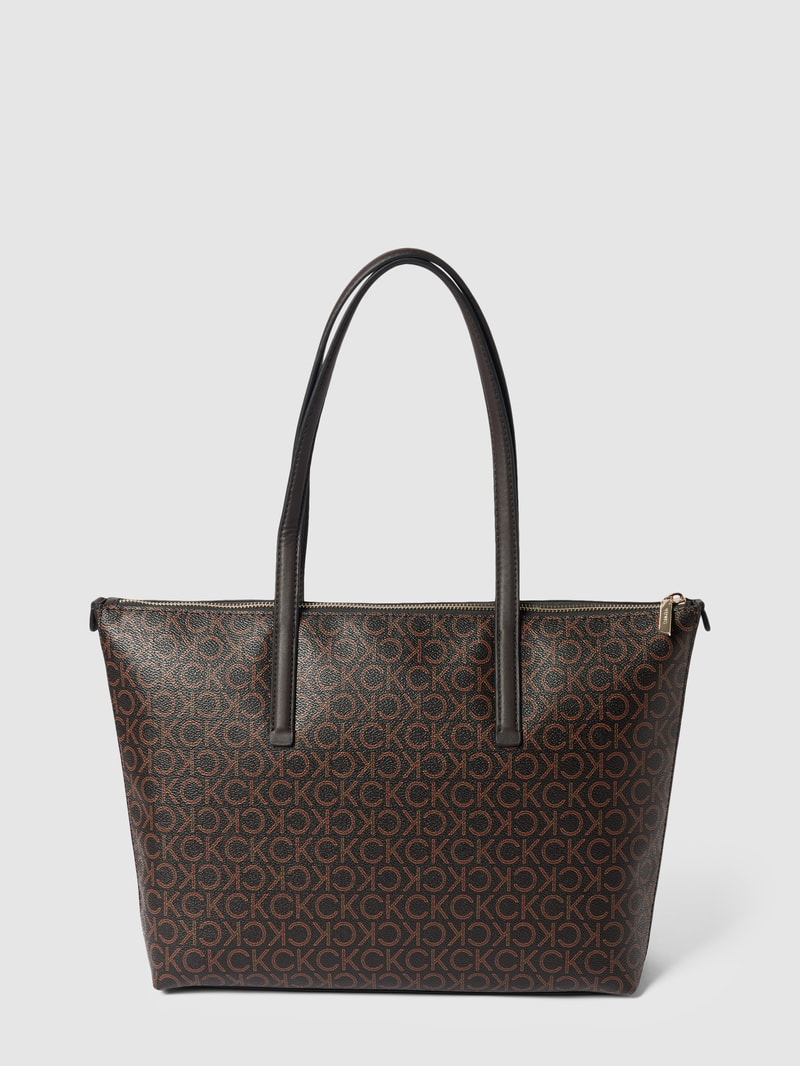 Shopper mit Label-Details in metallic in dunkelbraun