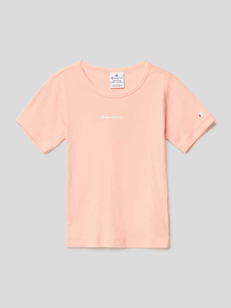 T-Shirt mit minimalistischem Label-Schriftzug in apricot