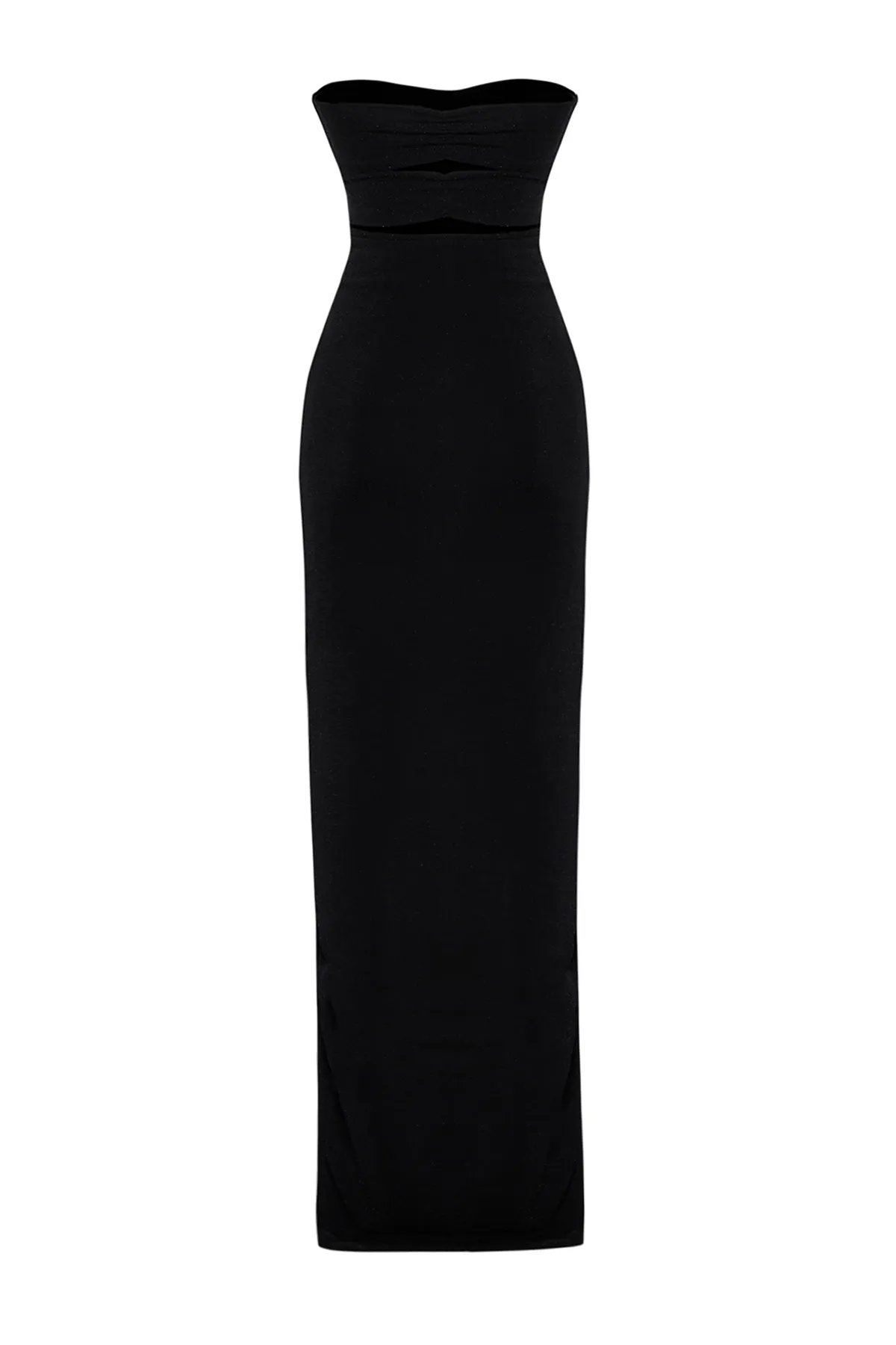 Trendyol Collection  Schwarzes, figurbetontes, gefüttertes, langes Abendkleid mit Glitzer TPRSS24AE00114