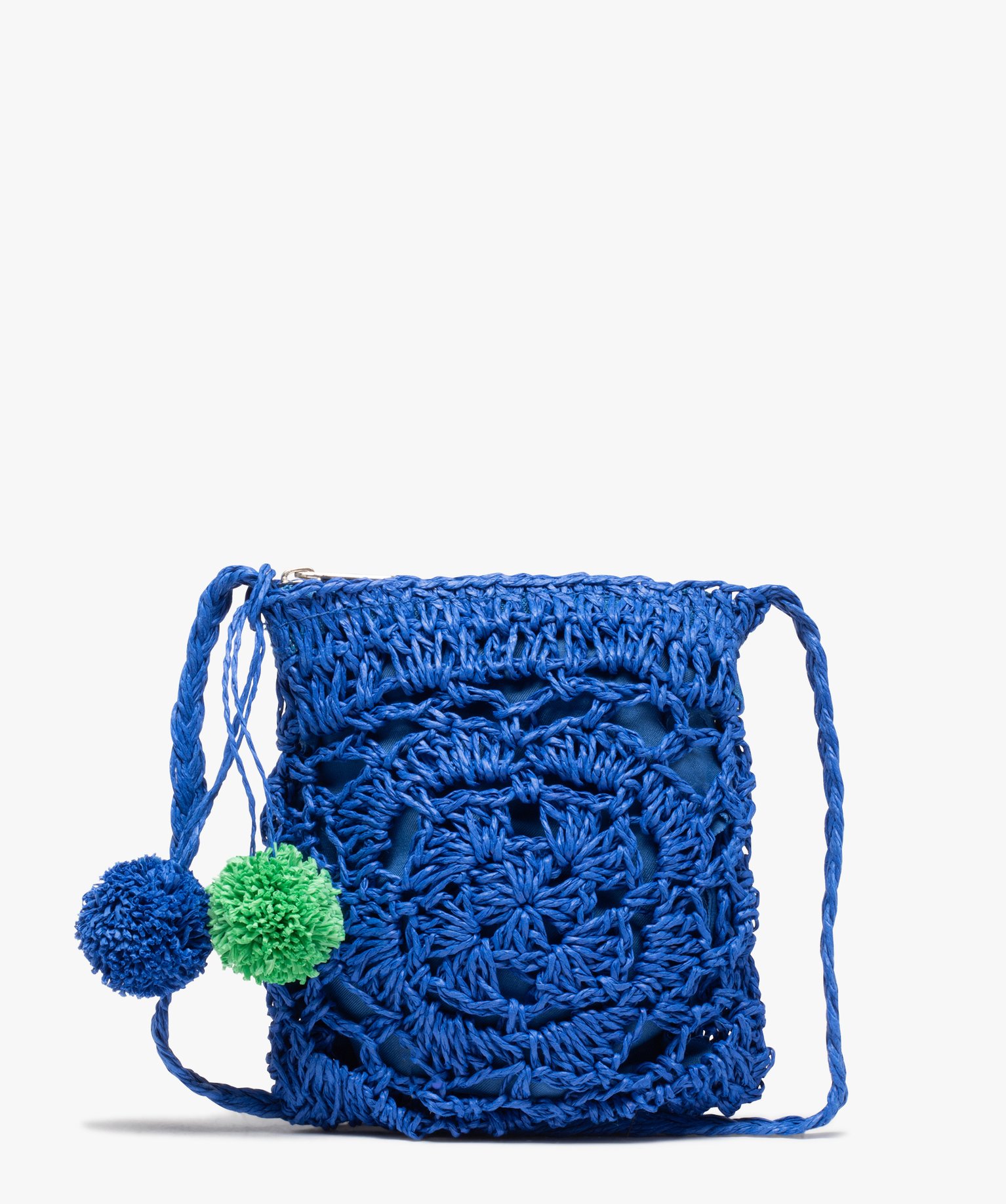 Sac fille en paille avec bandoulière tressée bleu | GEMO