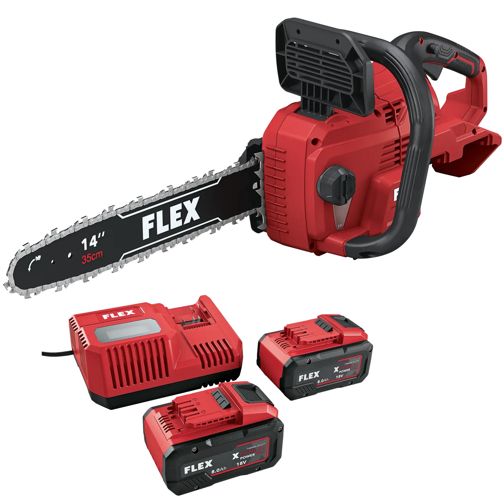 Tronçonneuse sans fil Flex-tools 534497 GCS 35 2x18-EC, 2 batteries 18 V + 2 batteries 18 V 8,0 Ah et chargeur rapide