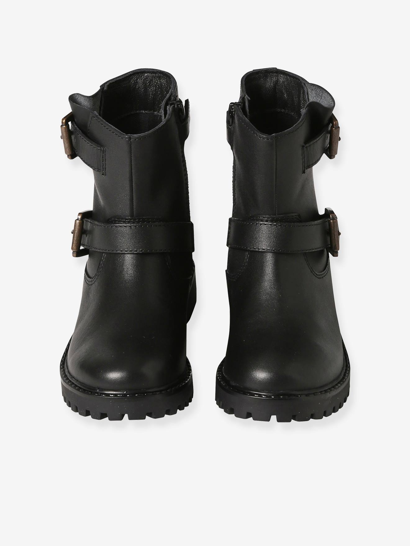 Vertbaudet Mädchen Stiefel mit Riemen und Reißverschluss - schwarz