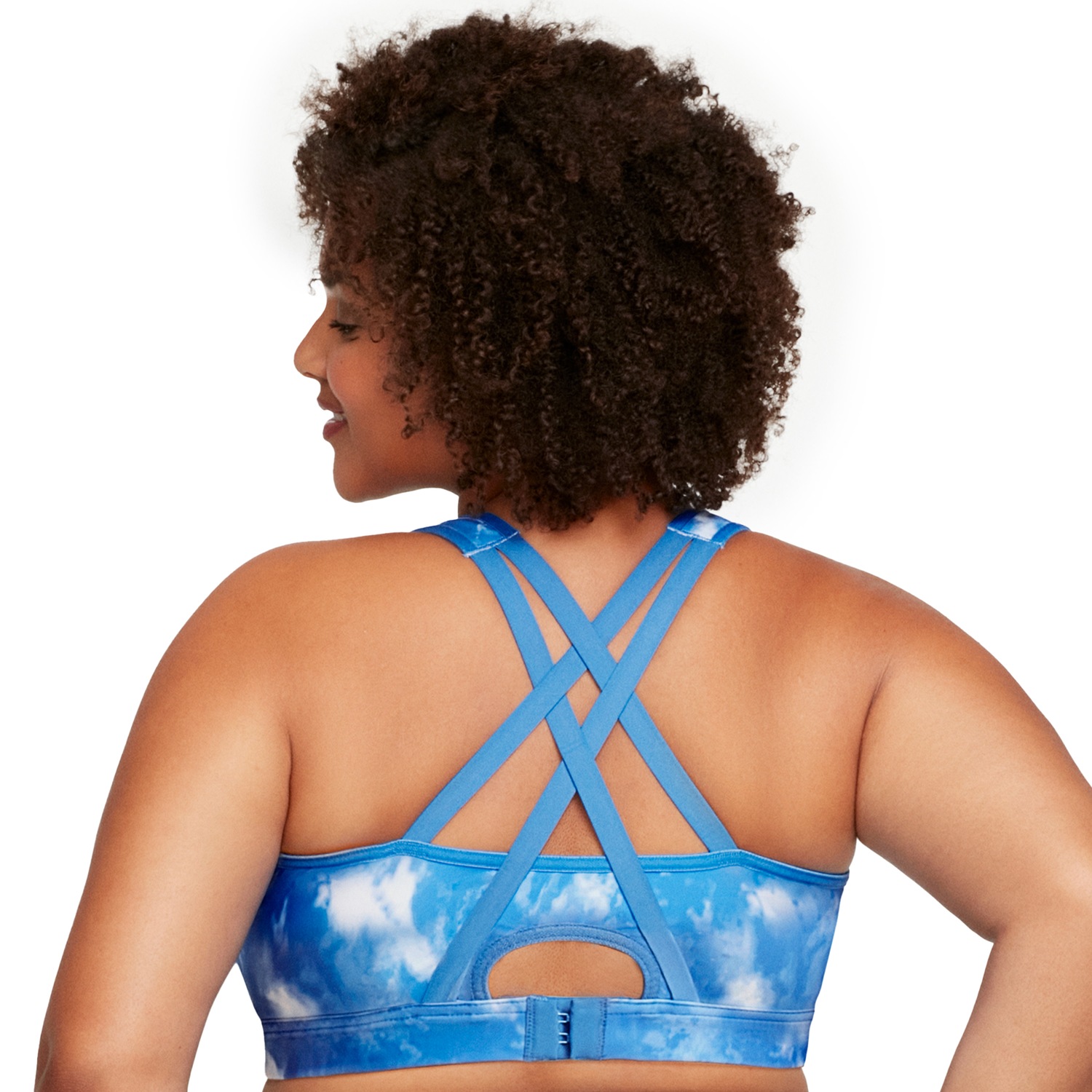 Sport-BH mit Reißverschluss vorn - Batik blau/weiß