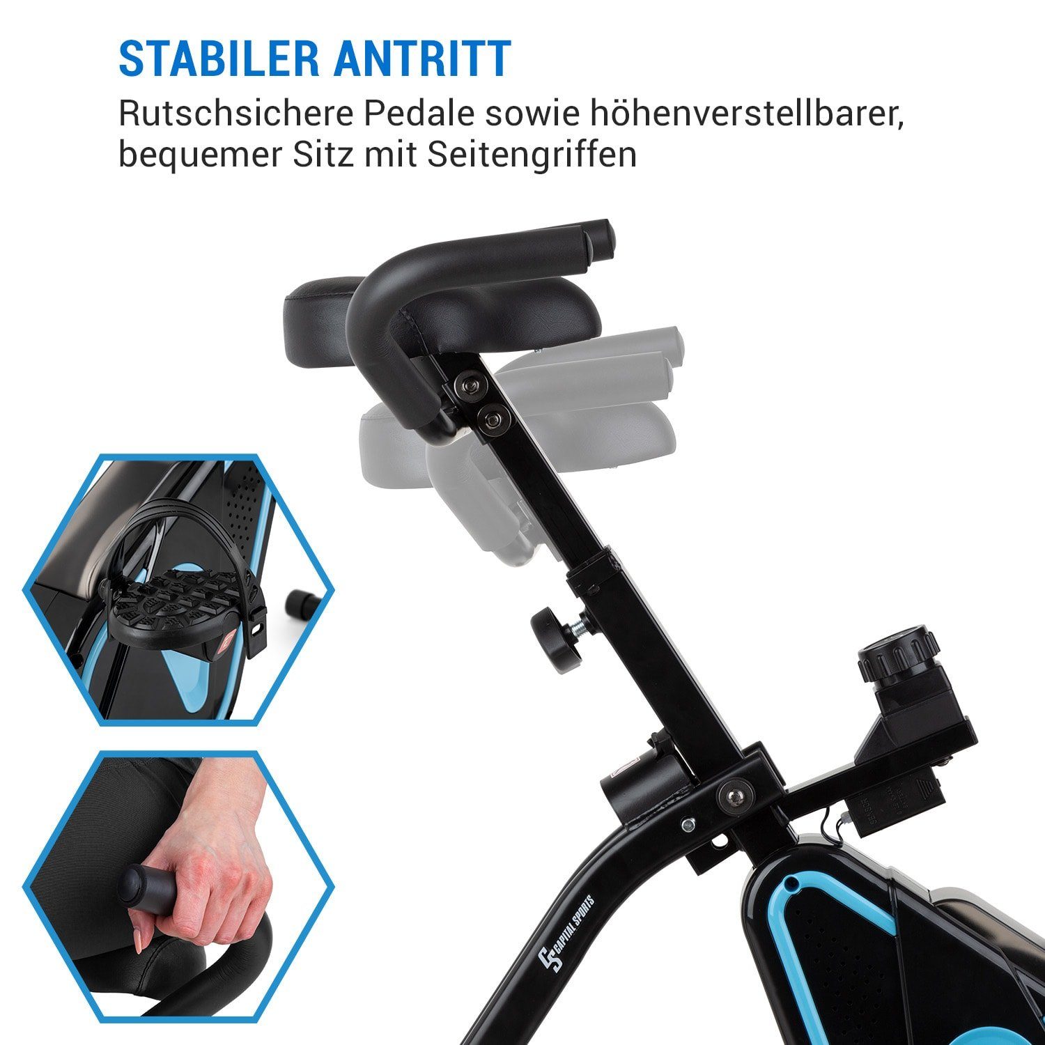 Capital Sports Fahrradtrainer Azura Desk Bike Heimtrainer 7,5 kg Schwungmasse Riemenantrieb (Tischkonsole), Standfahrrad Heimtrainer Hometrainer Fahrrad klappbar Cardio Trainingsgerät Ausdauertraining Fitness Fahrrad
