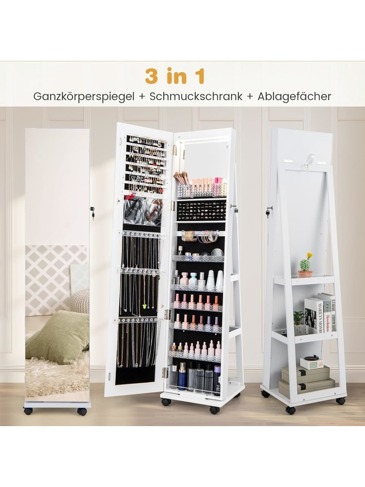 COSTWAY Schmuckschrank LED mit Rollen in Weiß günstig kaufen onesize