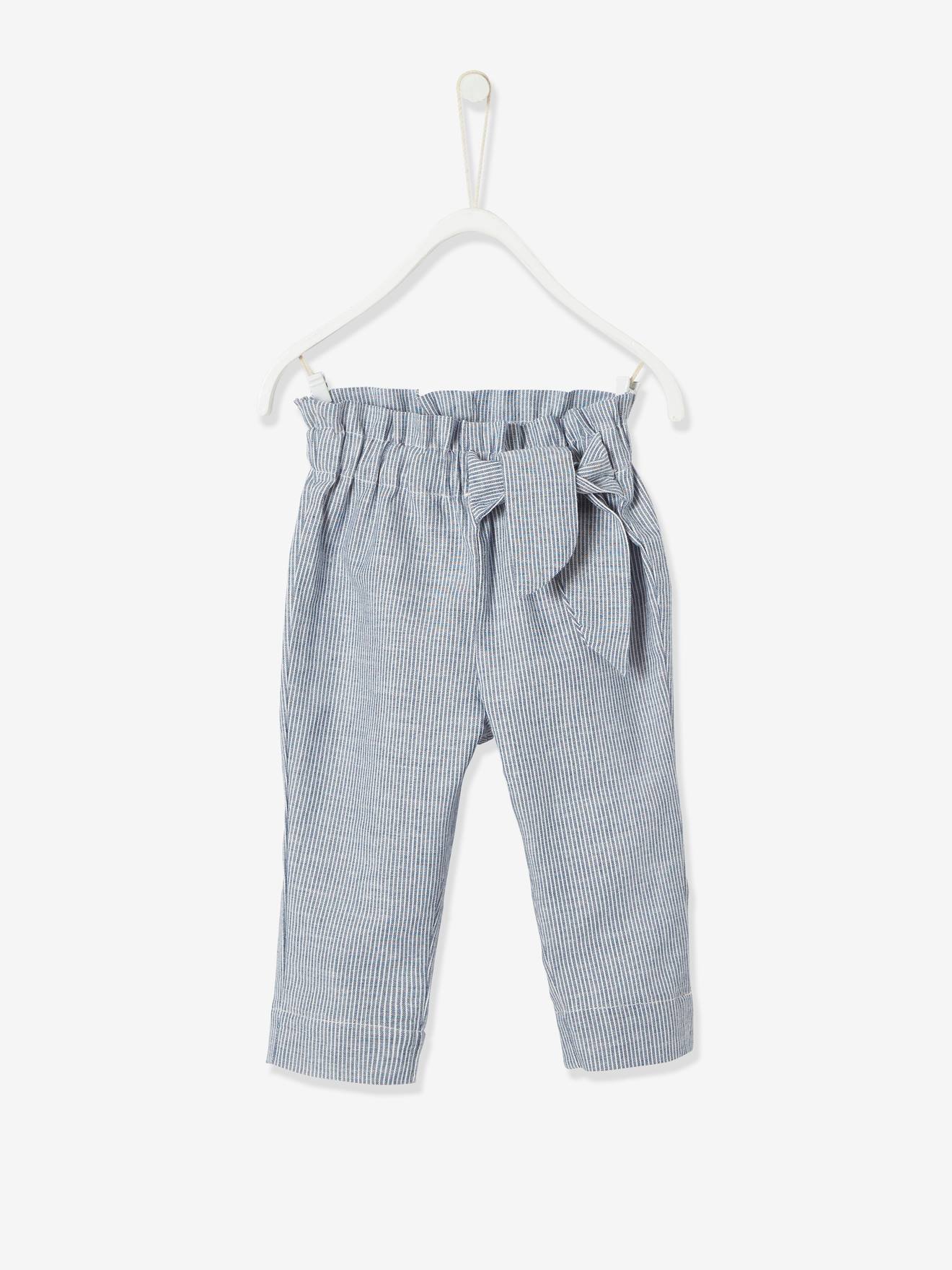 Pantalon bébé fille rayé à taille élastiquée bleu électrique