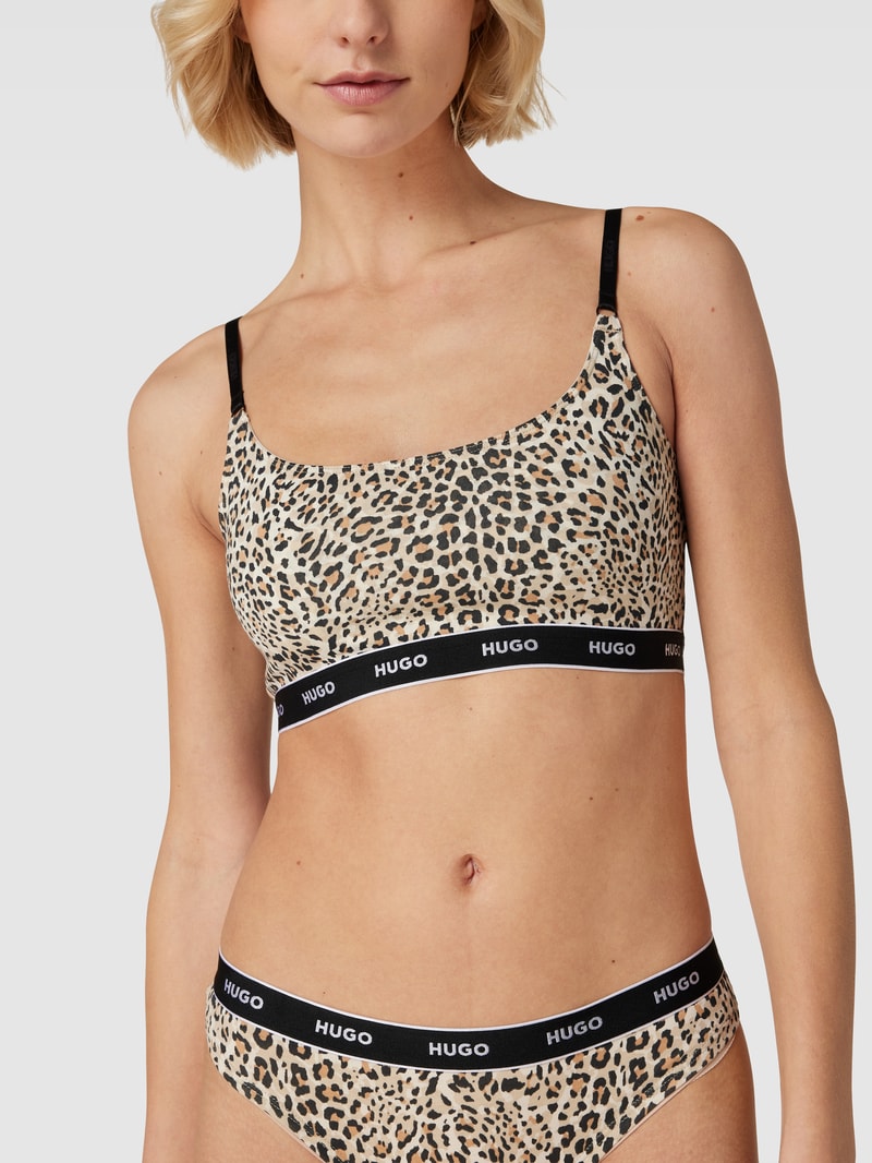Bralette mit elastischem Logo-Bund im 2er-Pack Modell 'STRIPE' in mittelbraun
