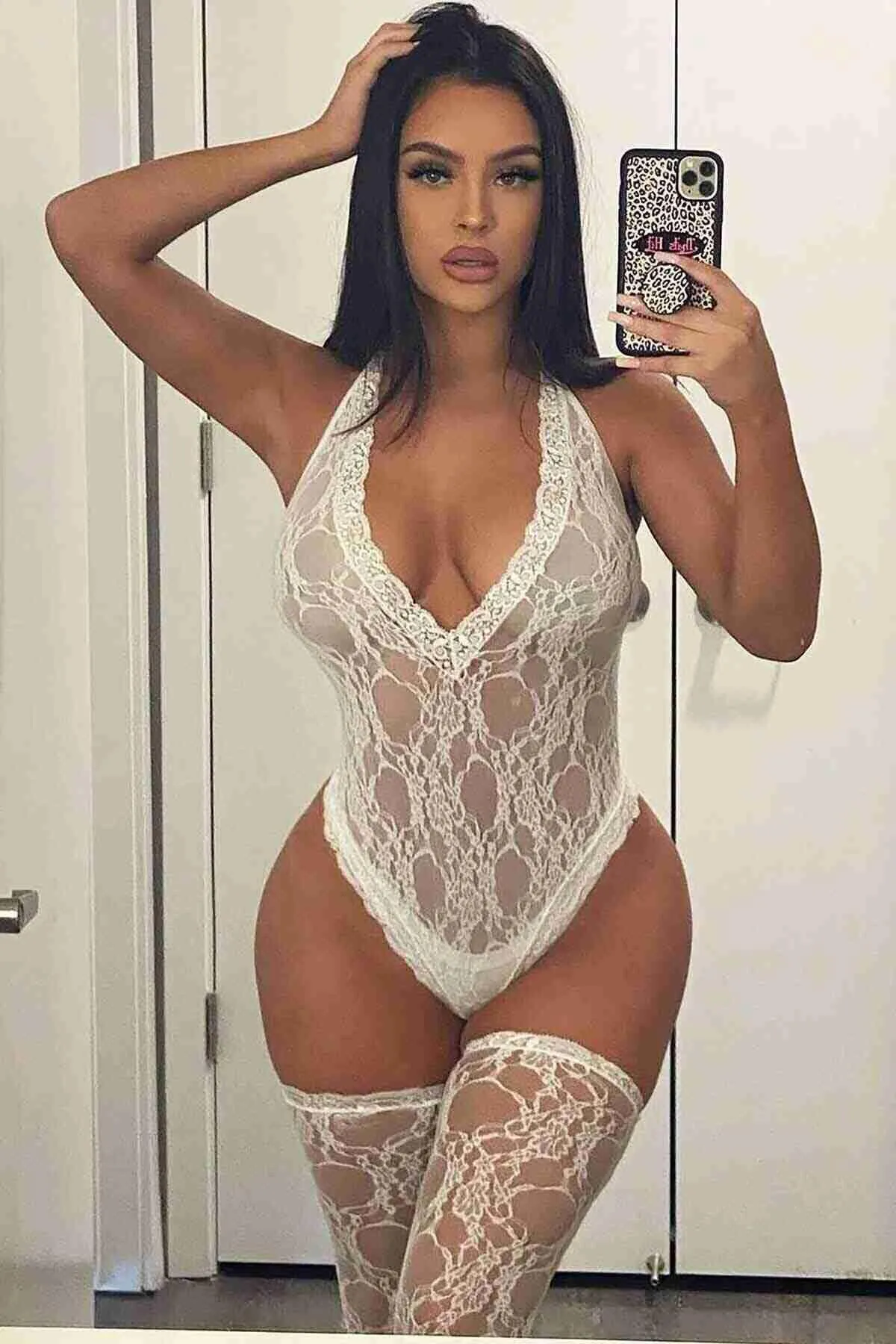 Merry See  Pilelistore Fancy Lingerie Bodysuit mit Spitzenstrümpfen Weiß - Ms79202-white