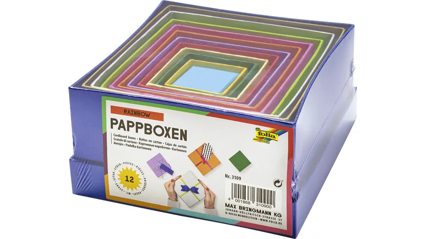 folia Geschenkboxen Eckig, 12 Stück sortiert