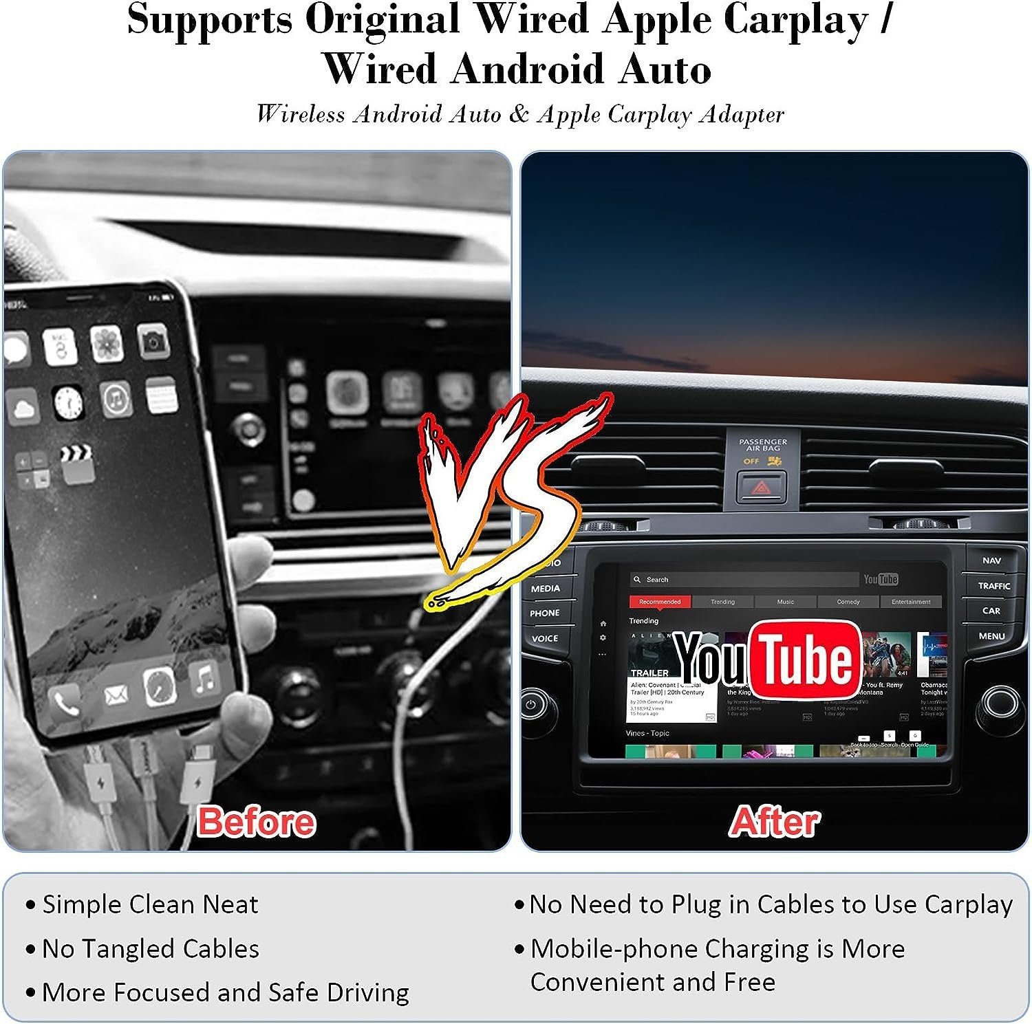 Hikeren Wireless Carplay Adapter Unterstützt Netflix YouTube,Plug & Play Multifunktionsspieler (Autospieler)