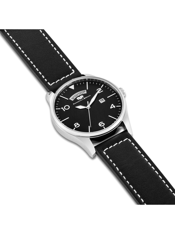 Rhodenwald & Söhne Herren Chronograph silber Echtleder schwarz in schwarz günstig kaufen 24 cm