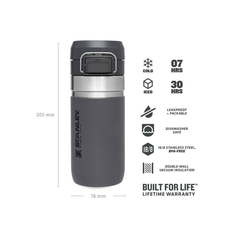 Stanley Thermoflasche, Go Quick Flip Wasserflasche 16oz \/ 470ml Charcoal