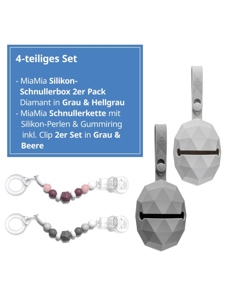 MiaMia 4-tlg. Schnuller-Zubehör-Set in grau,rosa günstig kaufen onesize
