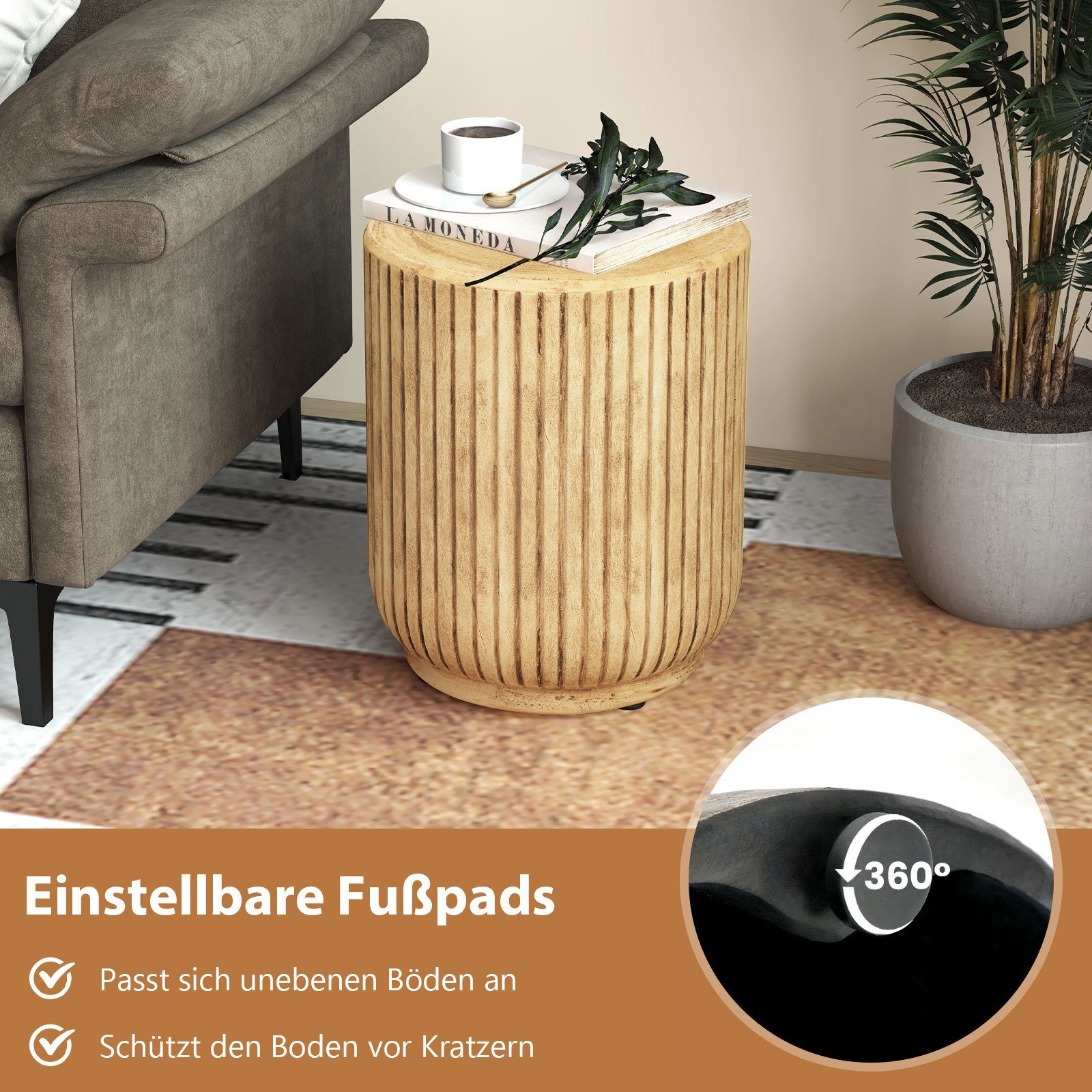 COSTWAY Beistelltisch Gartentisch, Sitzhocker, aus Stein