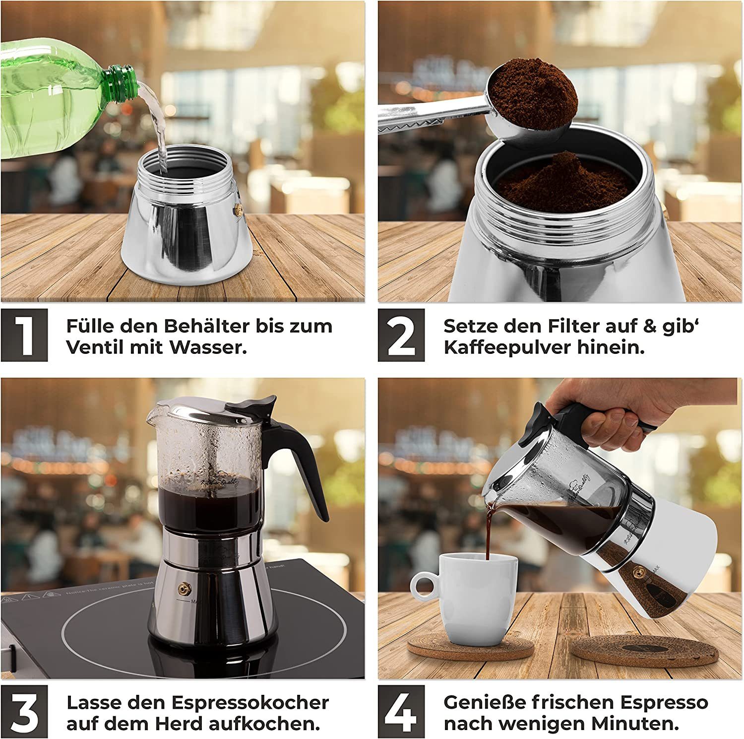 KitchenQuality Espressokocher Espressokocher, 0.24l Kaffeekanne