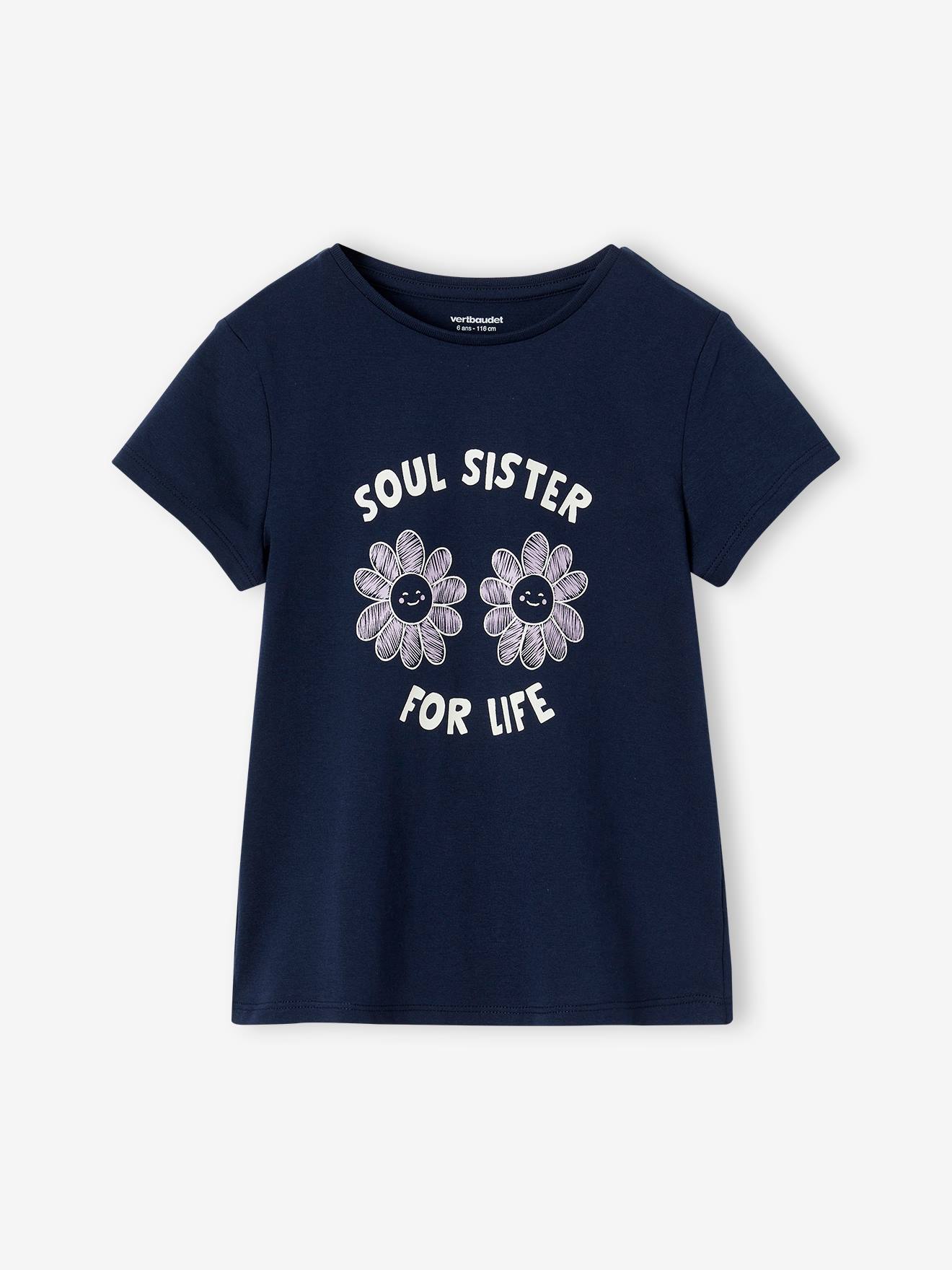 Vertbaudet Mädchen T-Shirt, Message-Print BASIC Oeko-Tex - wollweiß