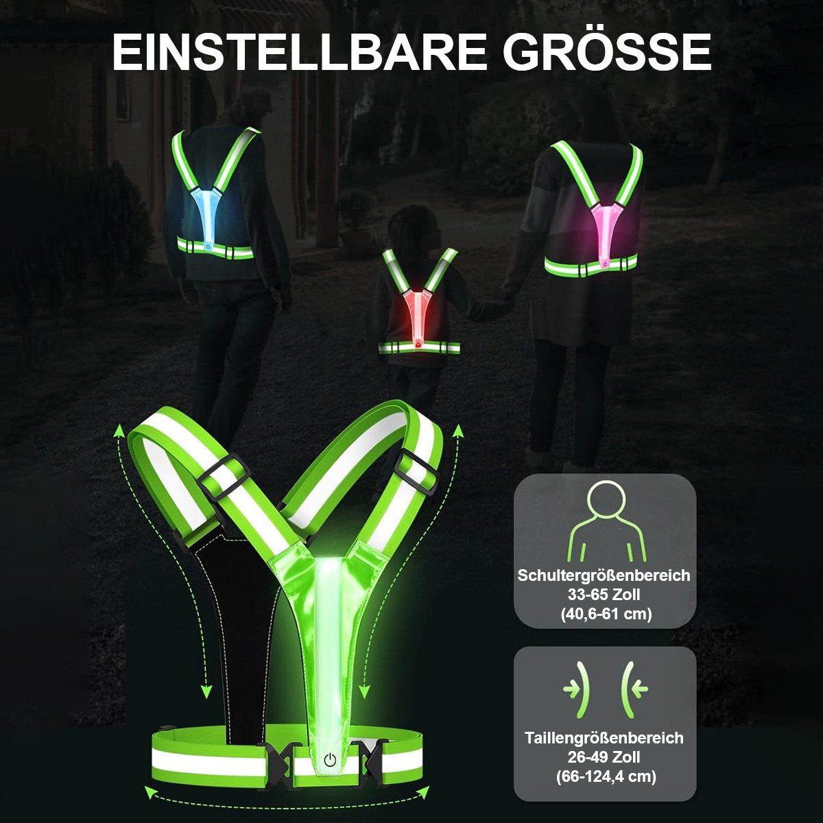 götäzer Warnweste Reflektierende Sicherheitswesten für optimale Sichtbarkeit. (1-tlg) Unisex,mit LED-Leuchten,geeignet für Radfahren,Motorrad,Auto,Laufen