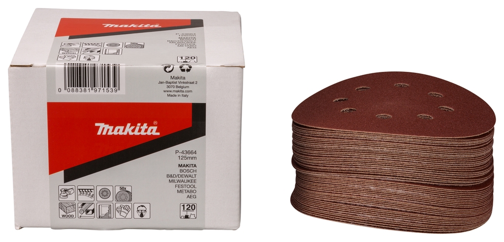 Makita Accessories P-43664 Brusni disk 125 mm K120 crveni čičak 50 komada