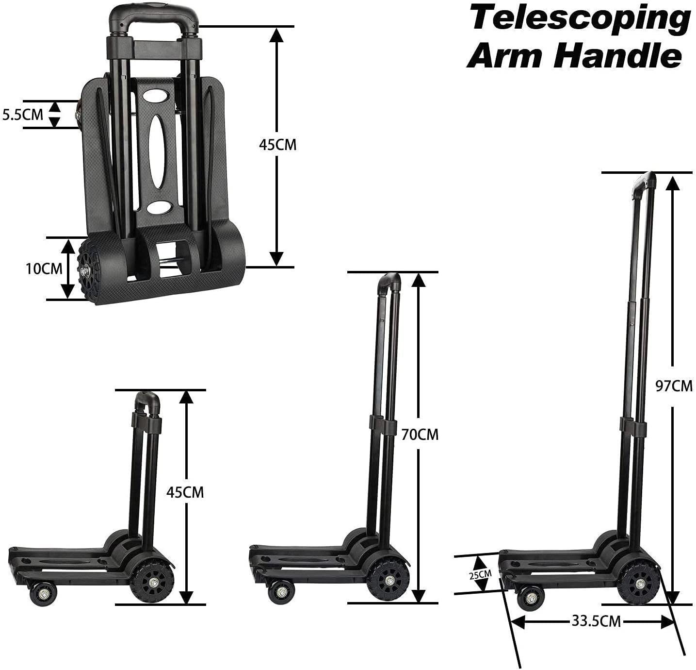 LENBEST Transportwagen Gepäckwagen, 50Kg/110Lbs Faltbarer Transportkarren Handwagen, (Leichtgewichtiger Transportkarre, Komfortable & klappbare), für Getränkekisten, Blumenkübel,Geschäftsreise, Schwarz, M