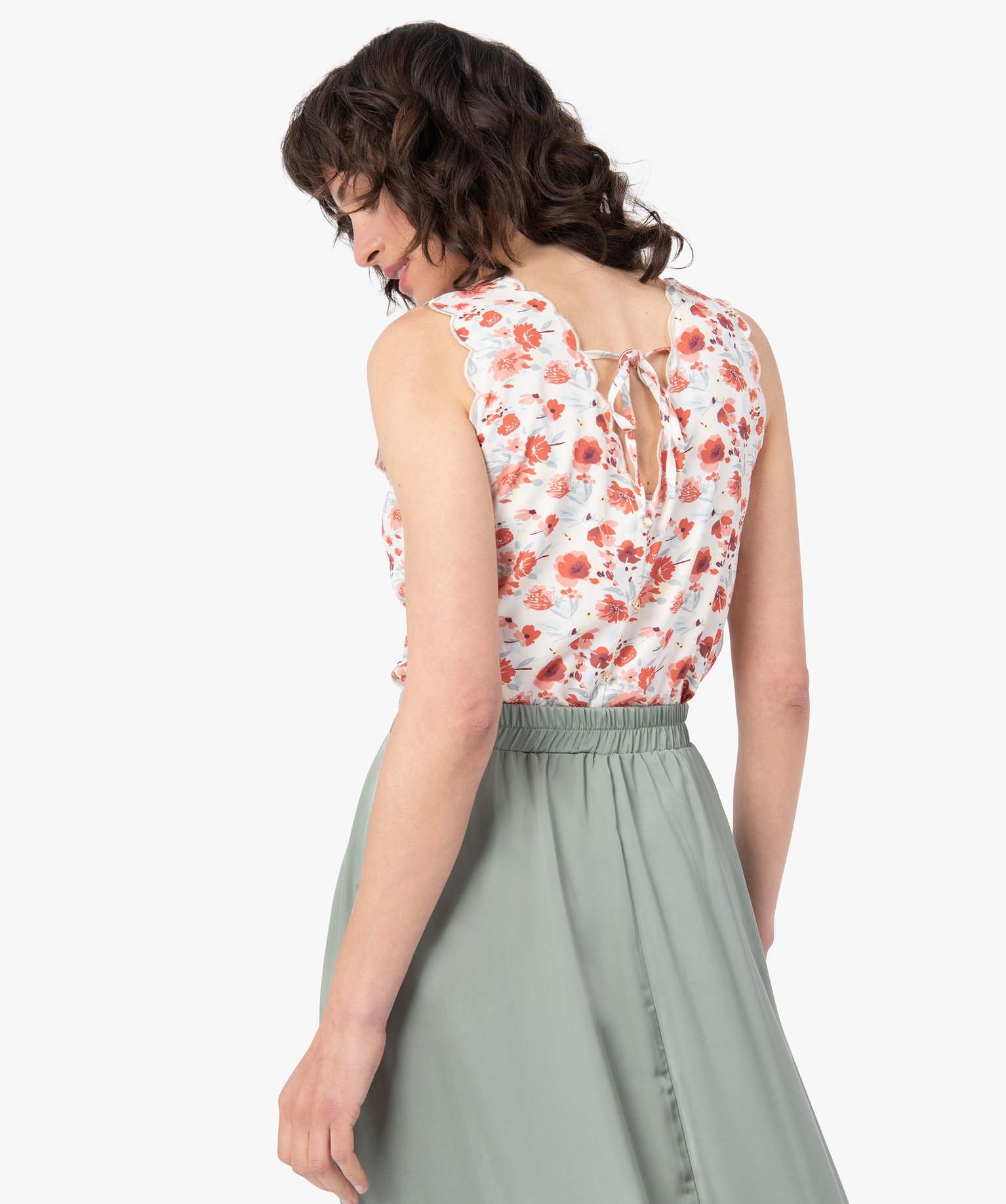 Blouse femme sans manches imprimée avec finitions festonnées imprime | GEMO