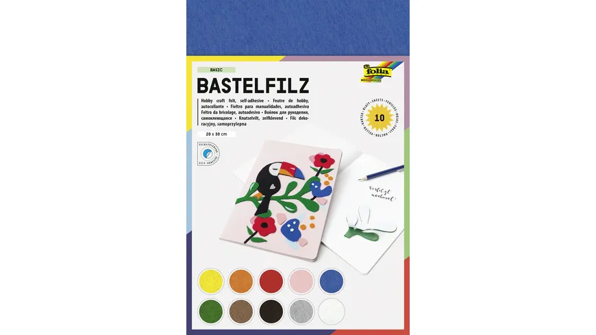 folia Bastelfilz selbstklebend 10 Blatt 20 x 30 cm sortiert