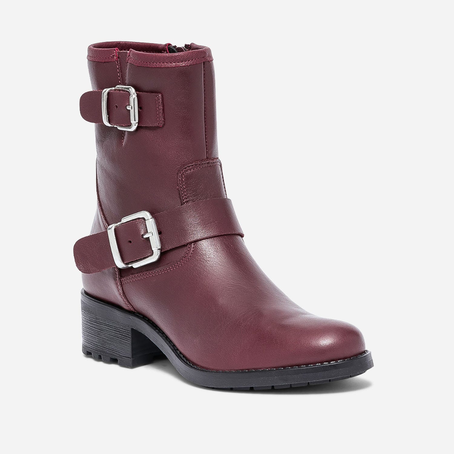 Boots TEXTO rouge foncé en cuir esprit motard