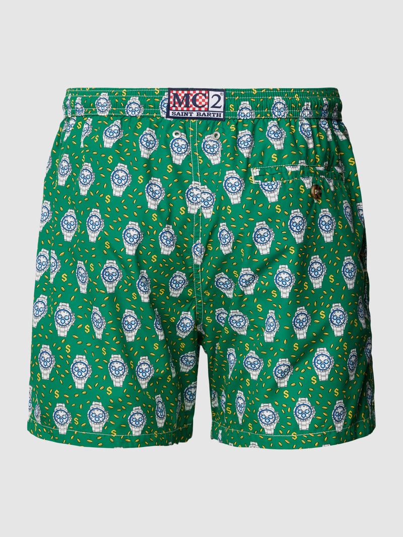 Badehose mit Allover-Muster Modell 'LIGHTING' in dunkelgrün