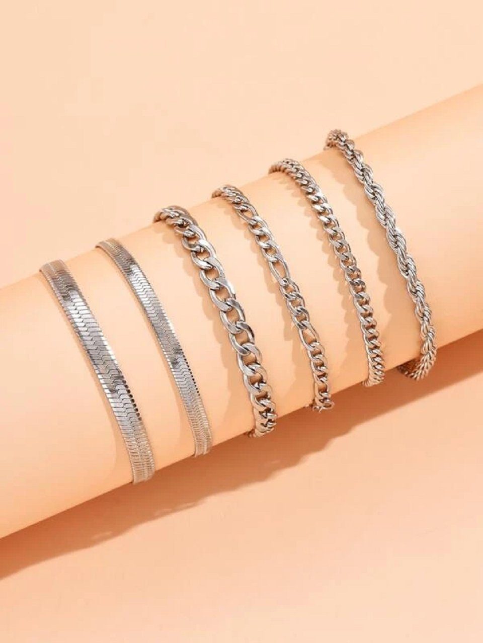 ENGELSINN Armketten Set Edelstahl Armketten Set Silber Damen Frauen Sommer (6-tlg), Sommerschmuck Bestseller Kettenarmband Angebot Sale