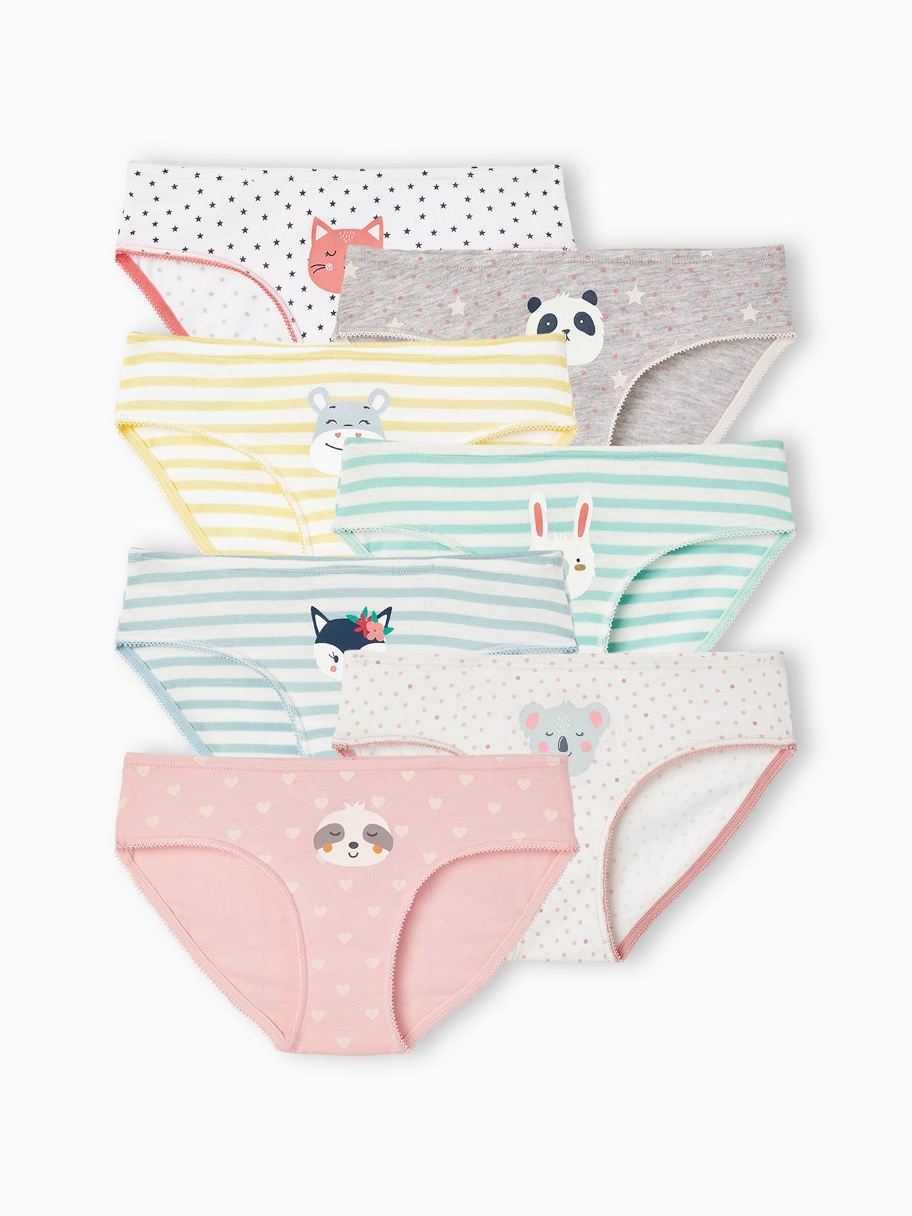 Lot de 7 culottes fille animaux blanc