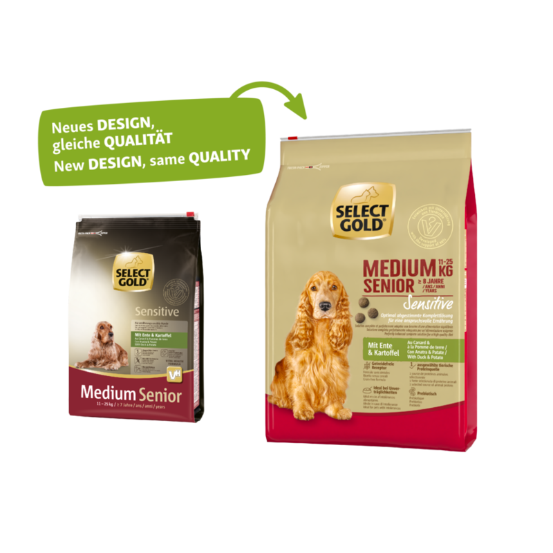 SELECT GOLD Hundetrockenfutter SELECT GOLD Sensitive Senior Medium Ente & Kartoffel 4 kg
