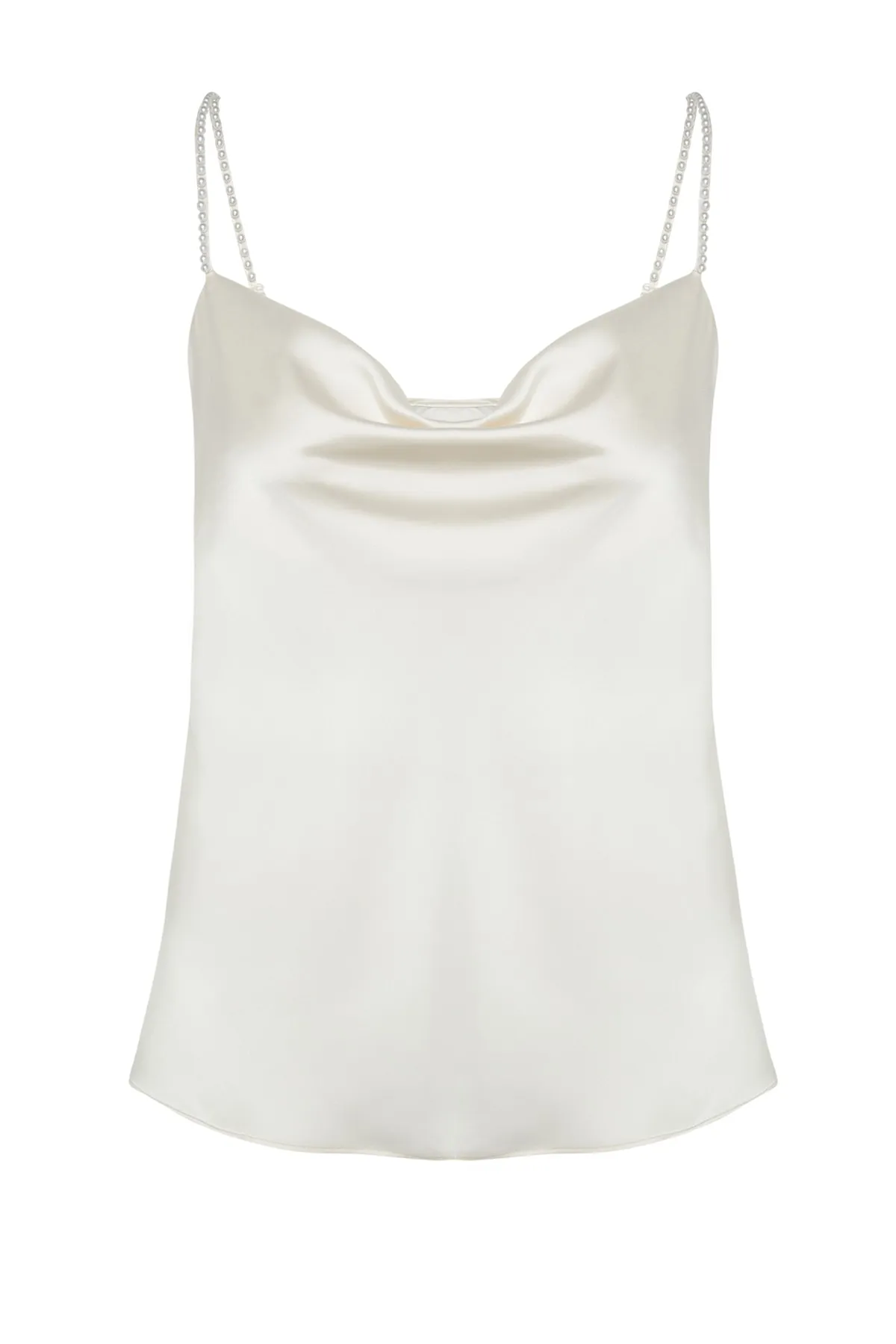 Trendyol Curve  Ecrufarbene Basic-Bluse aus Satin mit tiefem Ausschnitt