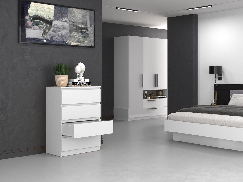 Home Collective Kommode weiß Schubladen, Schlafzimmer Flur kleiner Nachttisch, Schrank, mit drei Schubladen, Sideboard, Highboard, Breite 70 cm Höhe 75cm