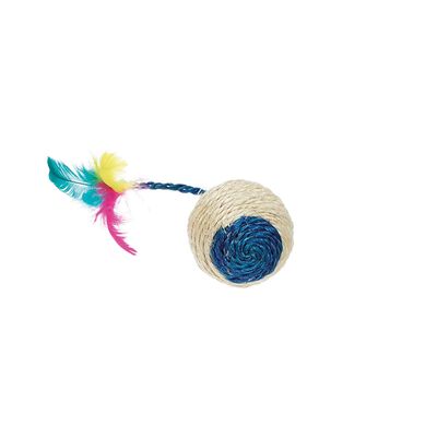 Karlie Sisal Spielball & Kratzkugel mit Feder und Rassel