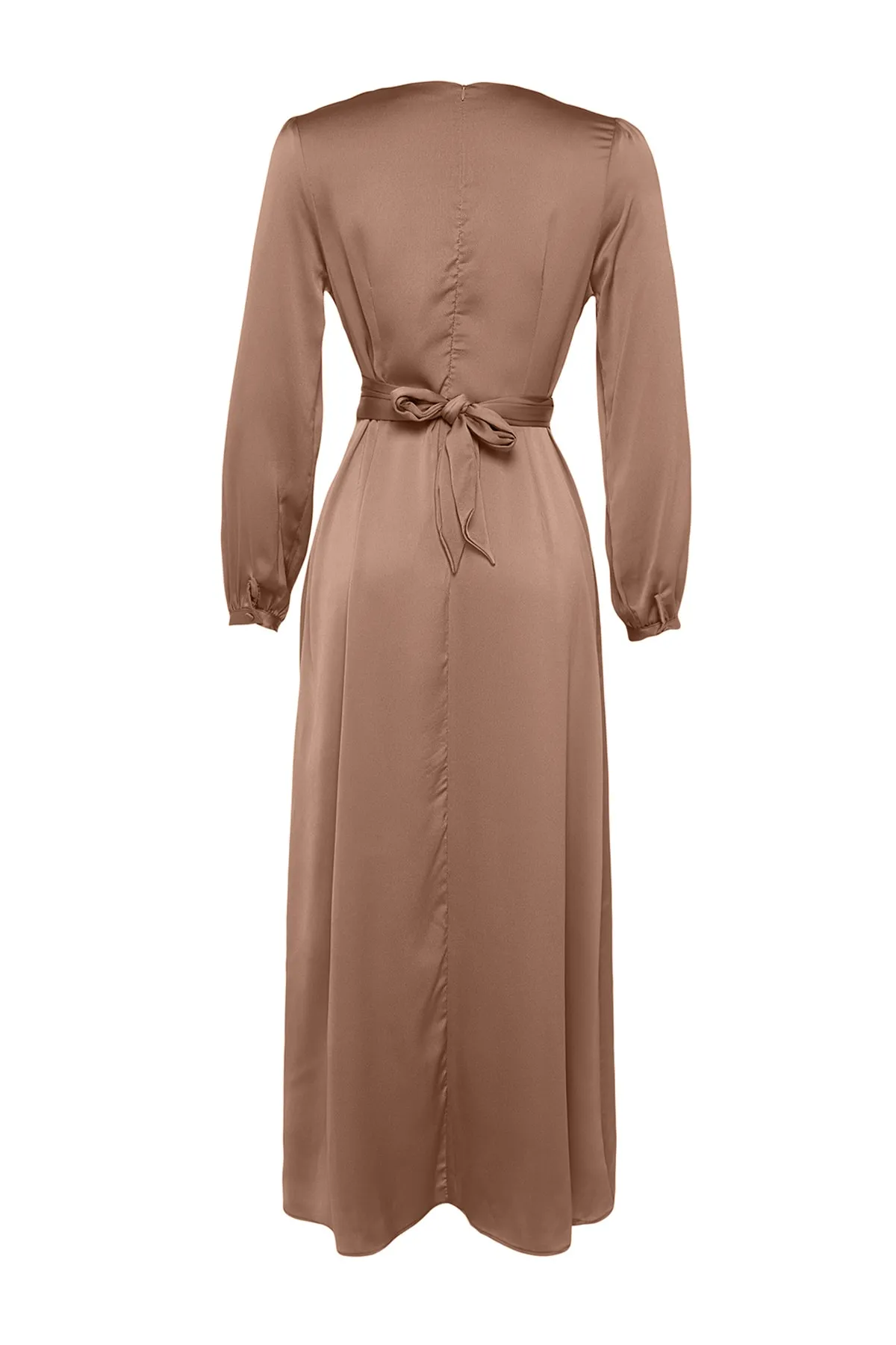 Trendyol Modest  Abendkleid aus Satin mit steinfarbenem Kreuz und Bindedetail TCTAW22EB0105