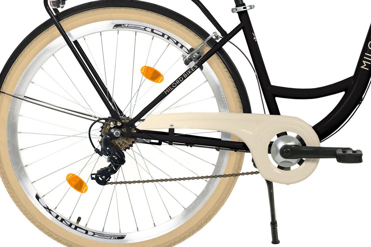 MILORD BIKES Cityrad Milord City Fahrrad Korb Damen, 28/26 Zoll, Schwarz-Creme, 7-Gang, 7 Gang, Kettenschaltung