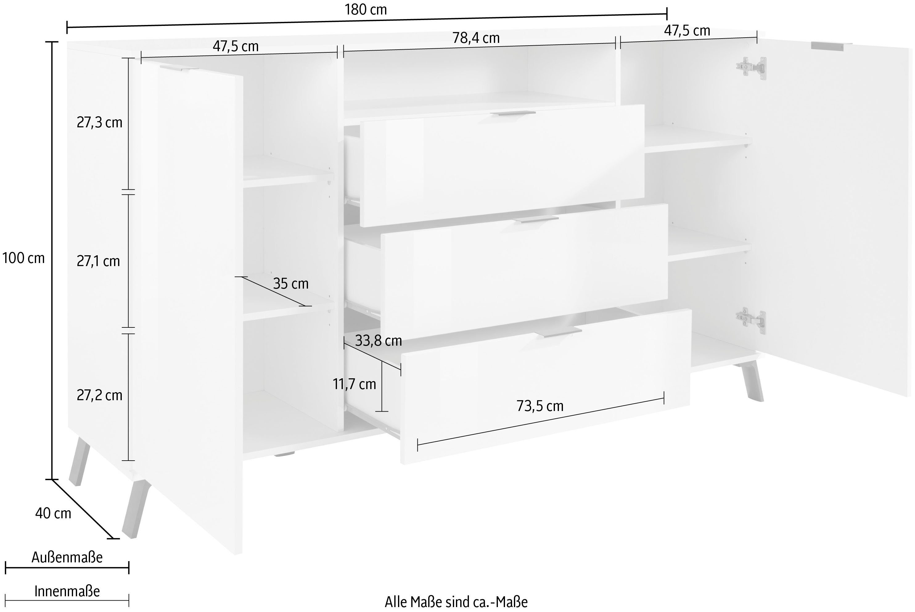 KITALY Highboard CASANOVA, Höhe ca. 100 cm