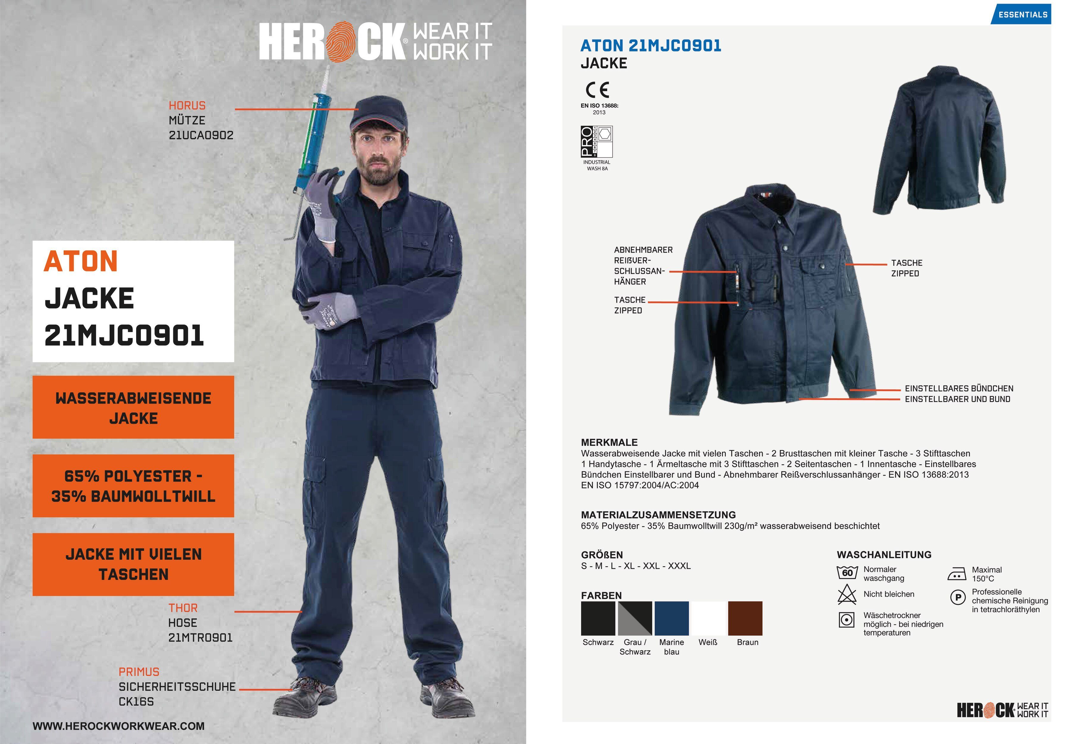 Herock Arbeitsjacke Aton Jacke Wasserabweisende Jacke mit vielen Taschen und einstellbare Bündchen