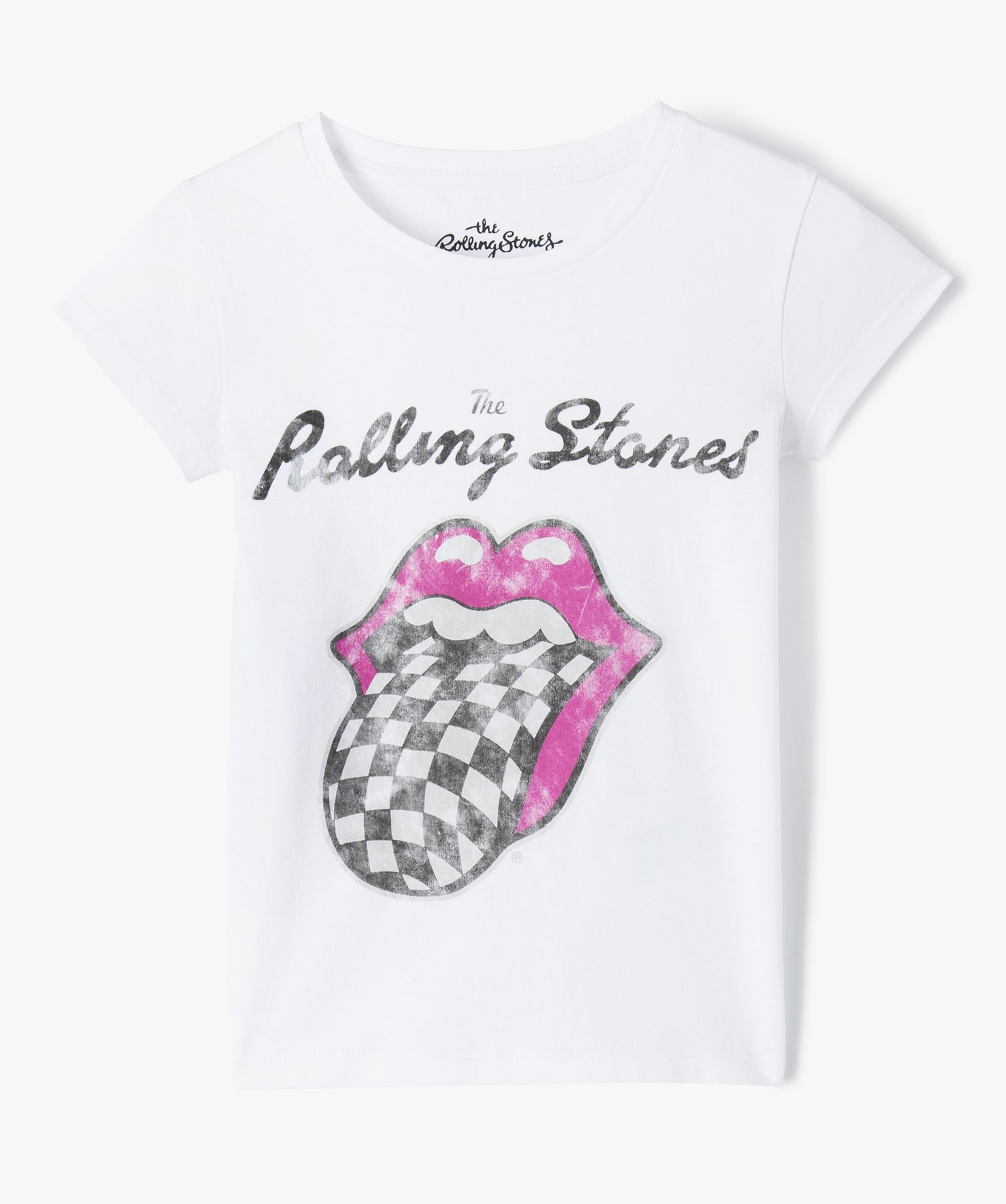Tee-shirt fille à manches courtes imprimé - Rolling Stones blanc | GEMO